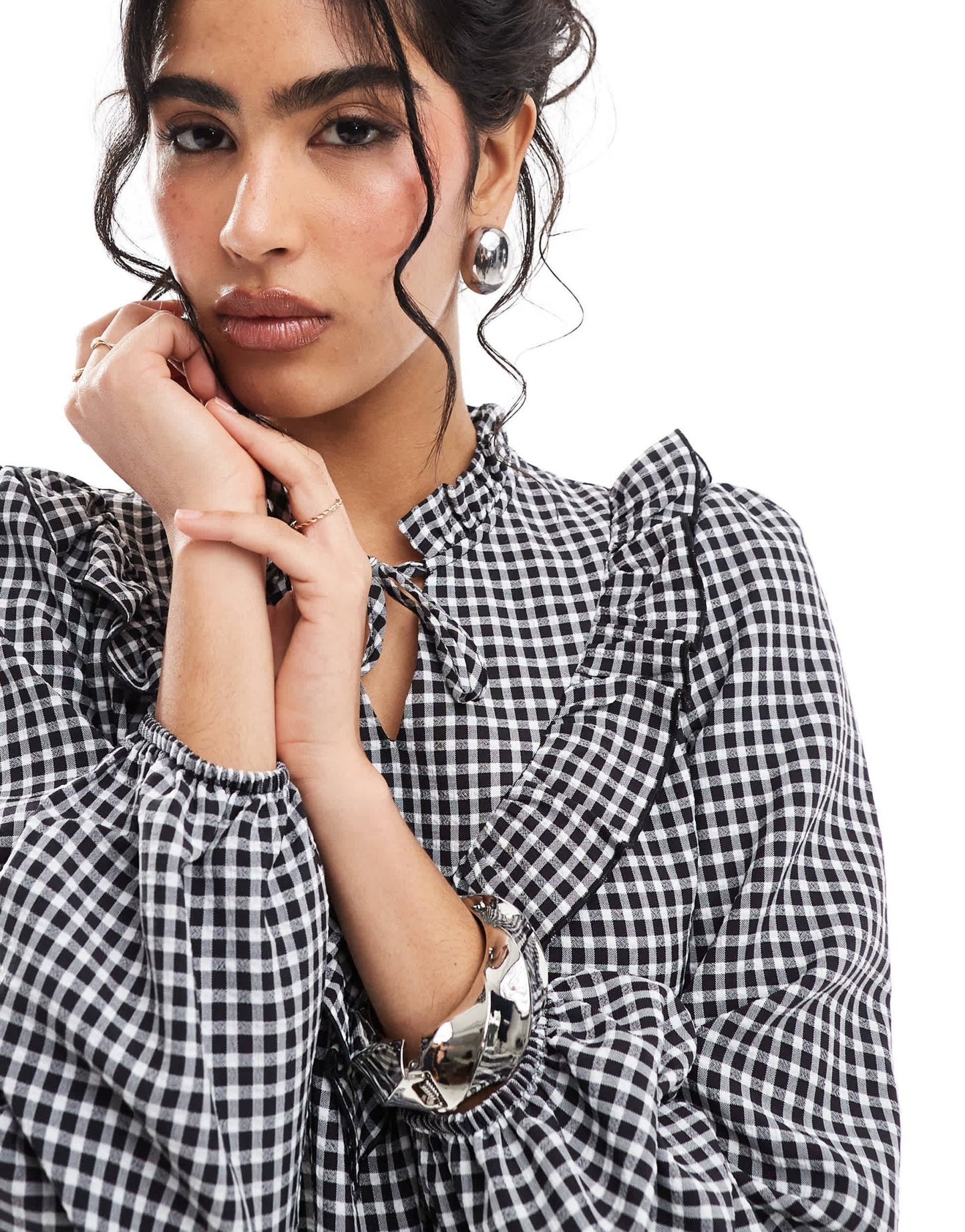 Miss Selfridge ruffle front mini dress in gingham print - ASOS Sample Sale
