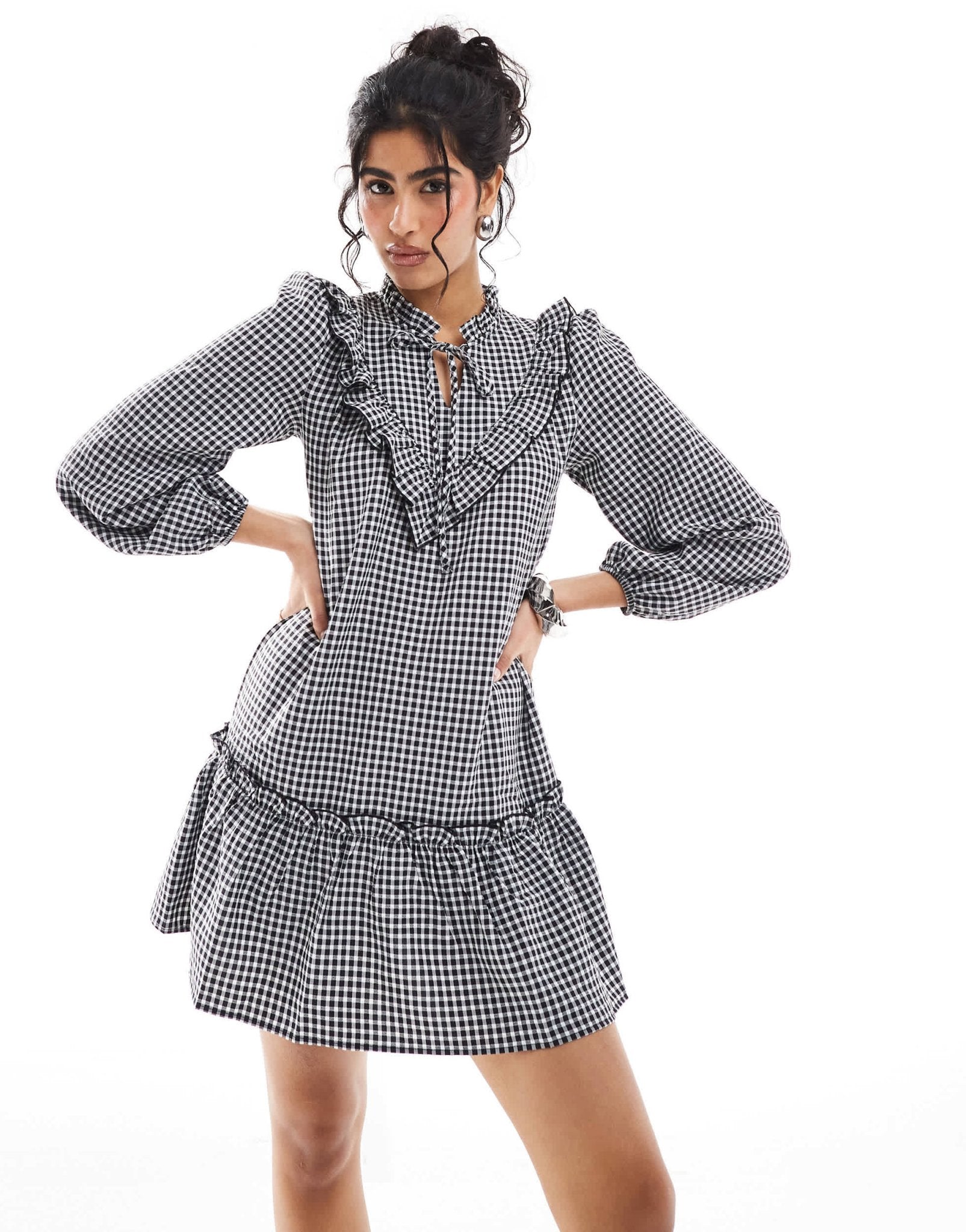 Miss Selfridge ruffle front mini dress in gingham print - ASOS Sample Sale