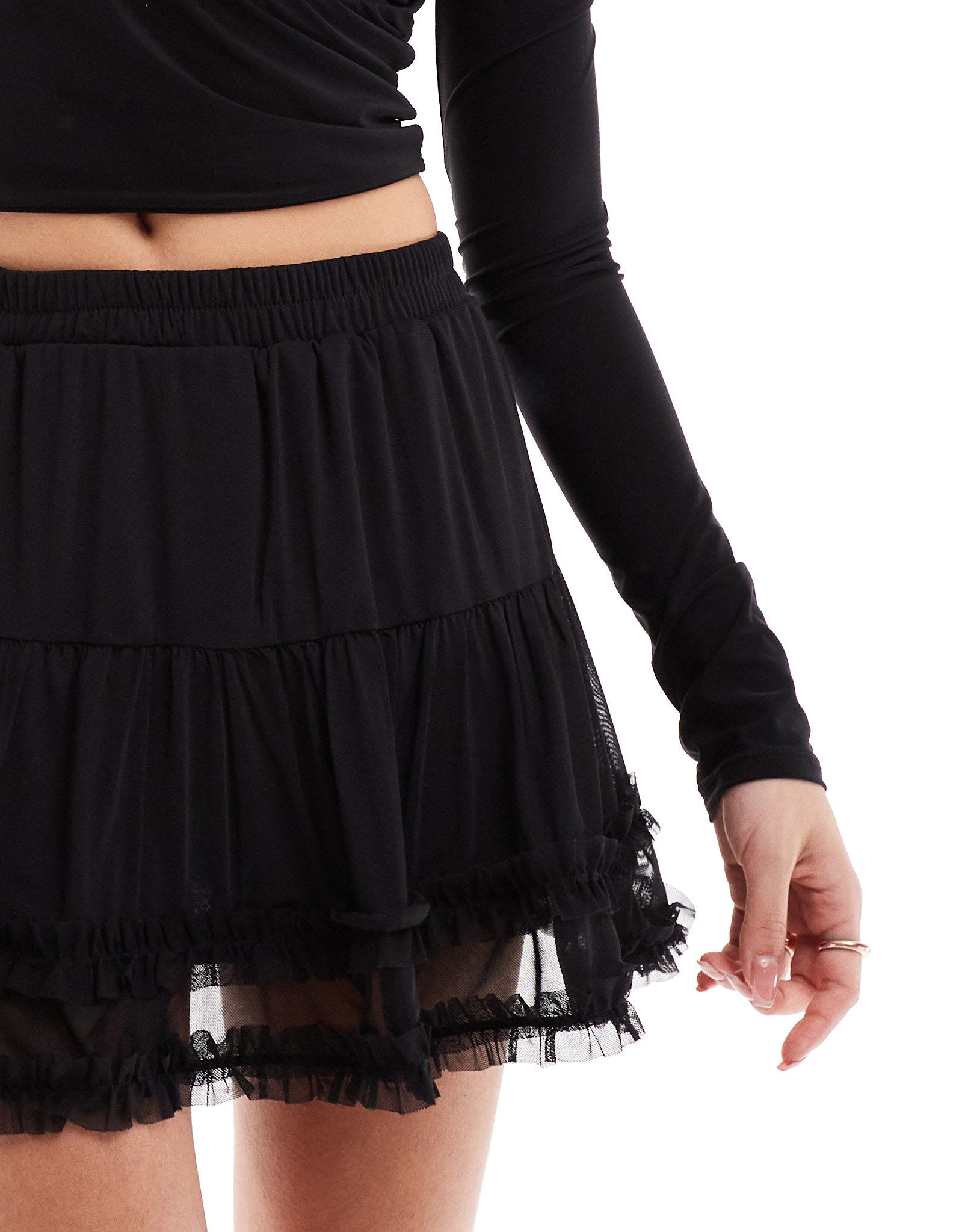 Miss Selfridge ruffle rara mini skirt in black - ASOS Sample Sale