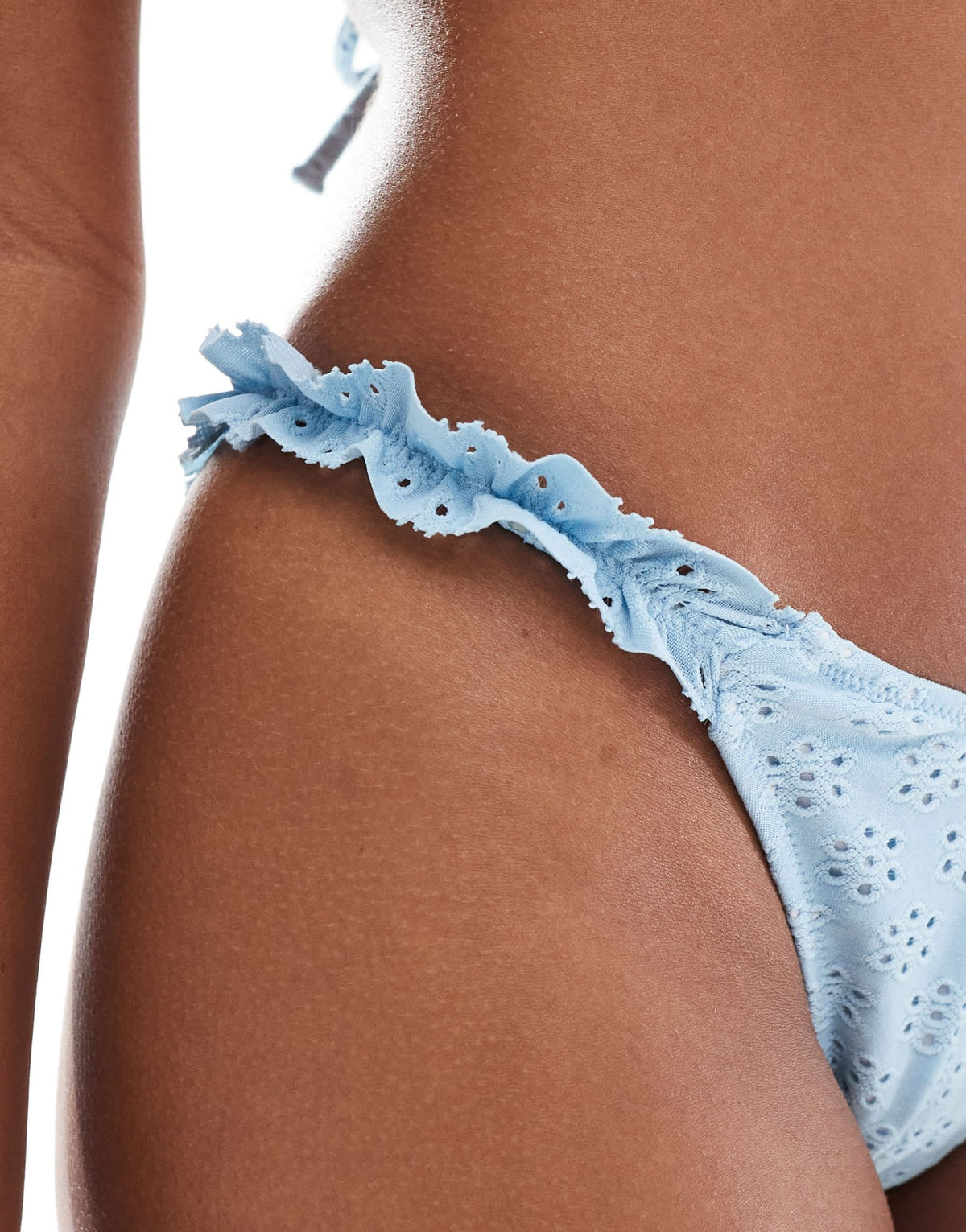 Miss Selfridge ruffle strap side bottom in pale blue - ASOS Sample Sale