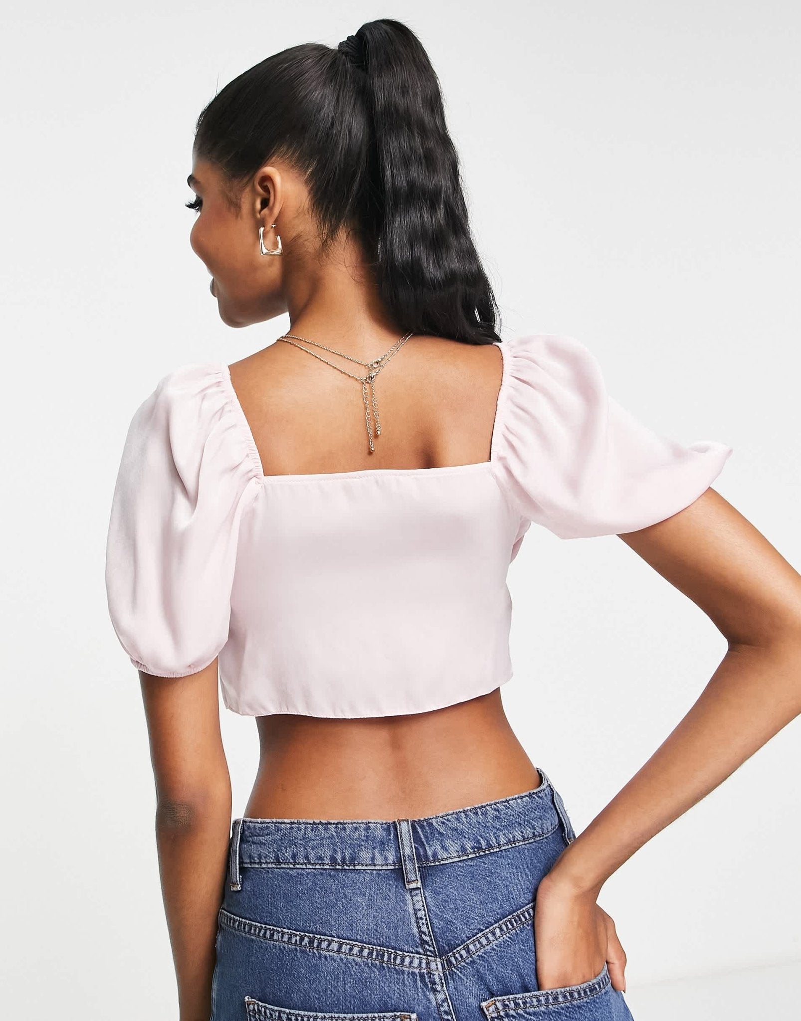 Miss Selfridge satin button detail tea top in blush - ASOS Sample Sale