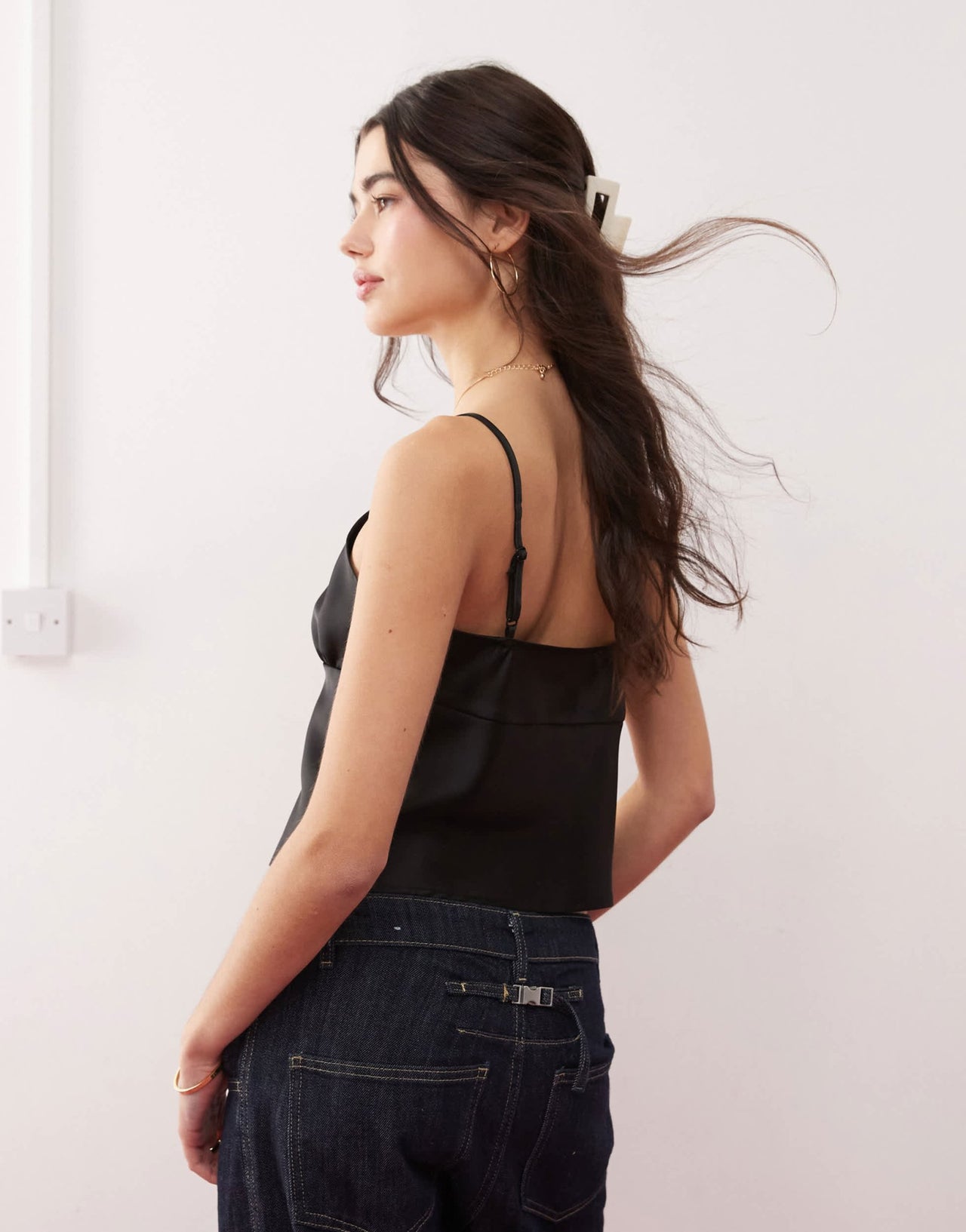 Miss Selfridge satin cami top in black - ASOS Sample Sale