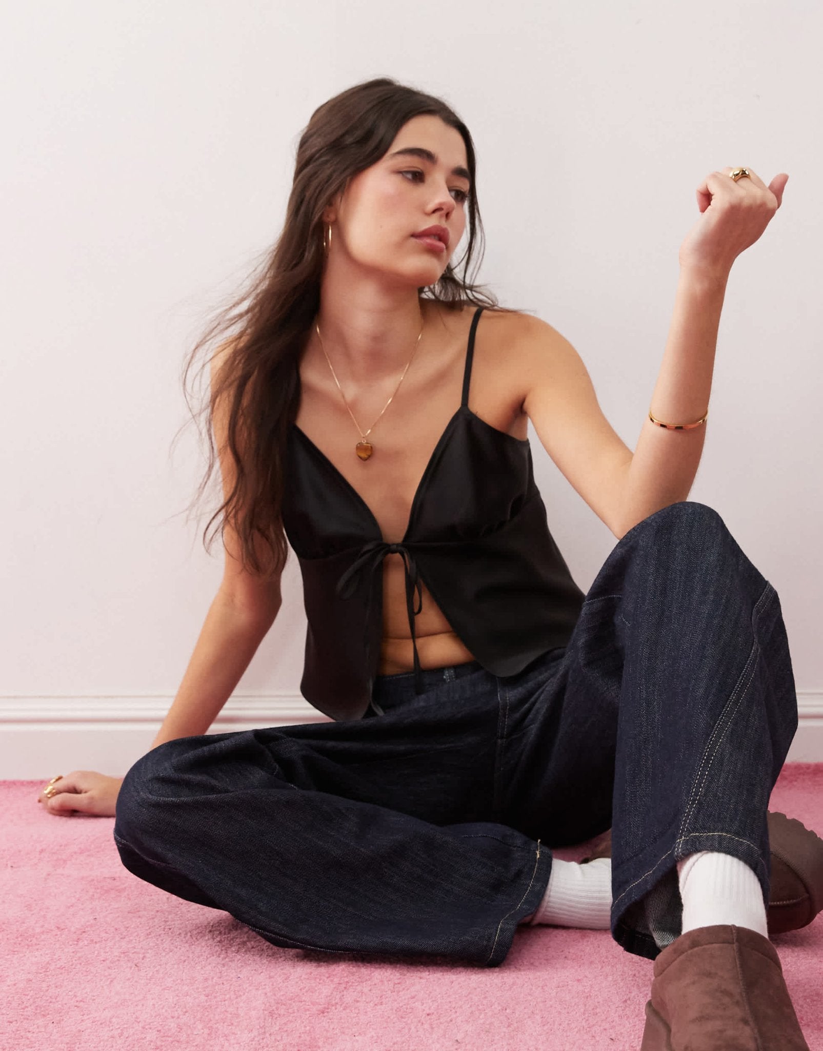 Miss Selfridge satin cami top in black - ASOS Sample Sale
