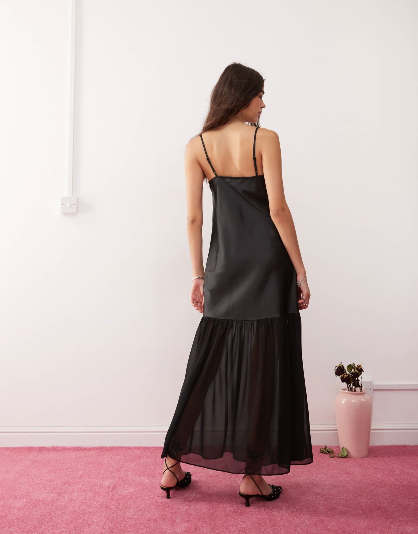Miss Selfridge satin drop waist maxi dress in black - ASOS Sample Sale