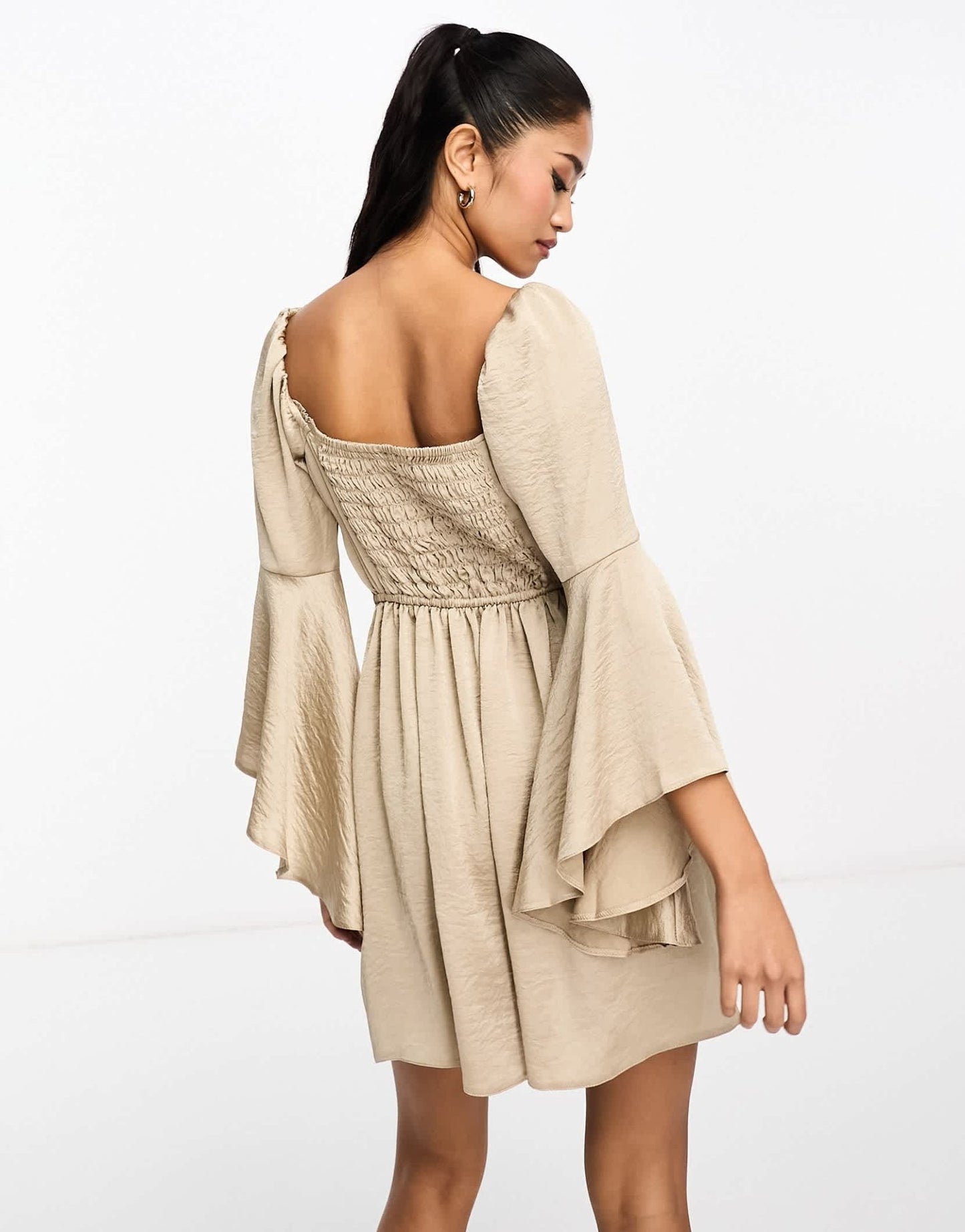 Miss Selfridge satin flared sleeve mini dress in gold - ASOS Sample Sale