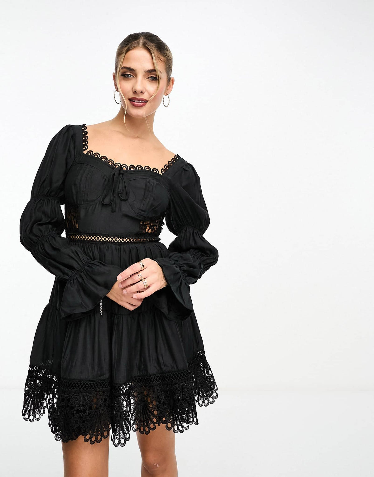 Miss Selfridge satin lace insert corset mini dress in black - ASOS Sample Sale