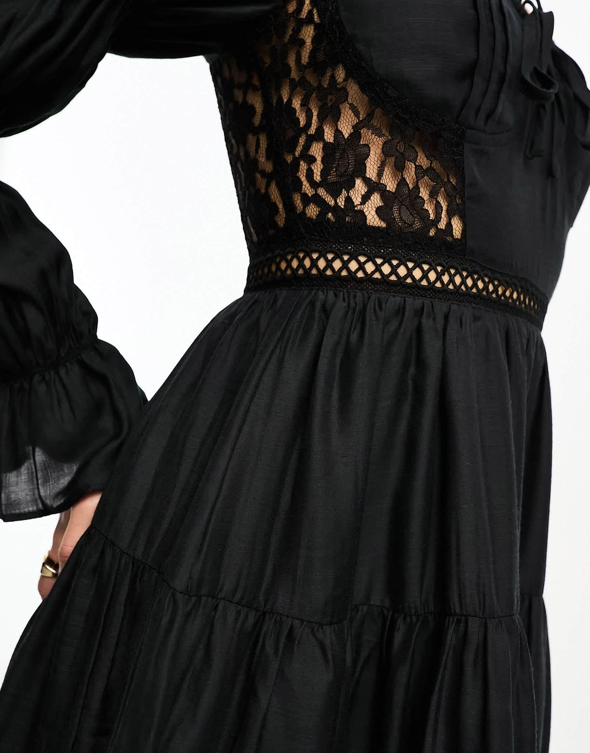 Miss Selfridge satin lace insert corset mini dress in black - ASOS Sample Sale