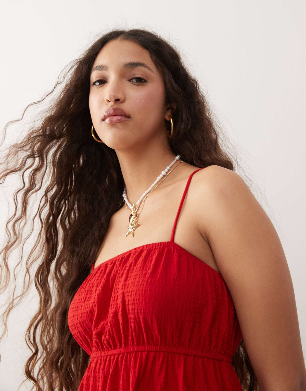 Miss Selfridge seersucker tiered smock dress in red - ASOS Sample Sale