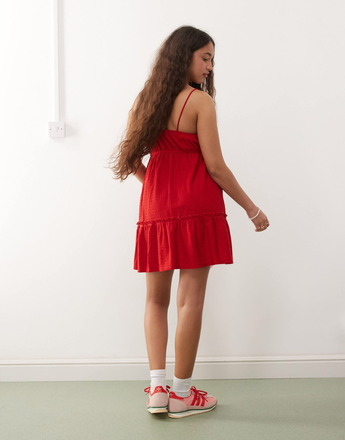 Miss Selfridge seersucker tiered smock dress in red - ASOS Sample Sale