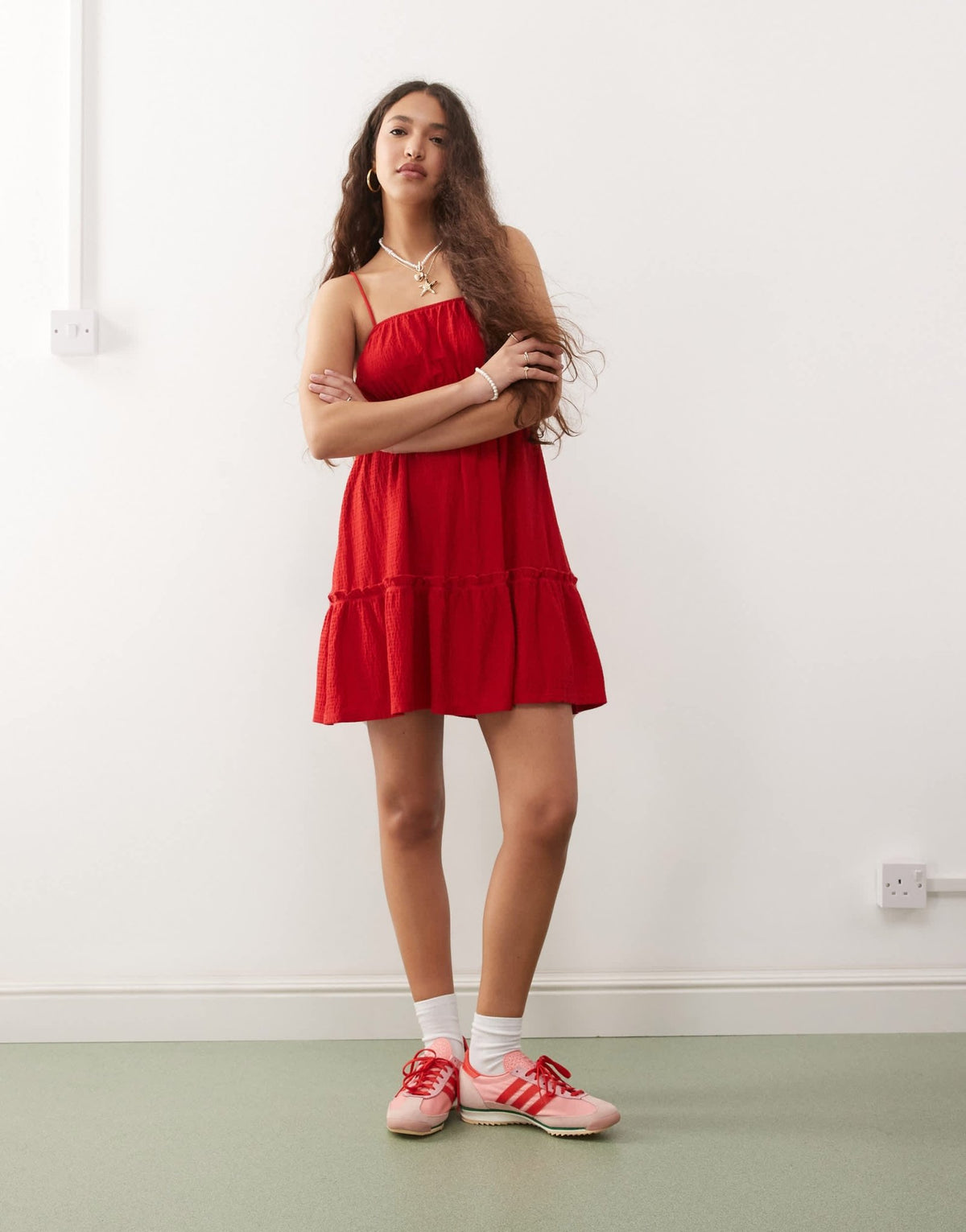 Miss Selfridge seersucker tiered smock dress in red - ASOS Sample Sale