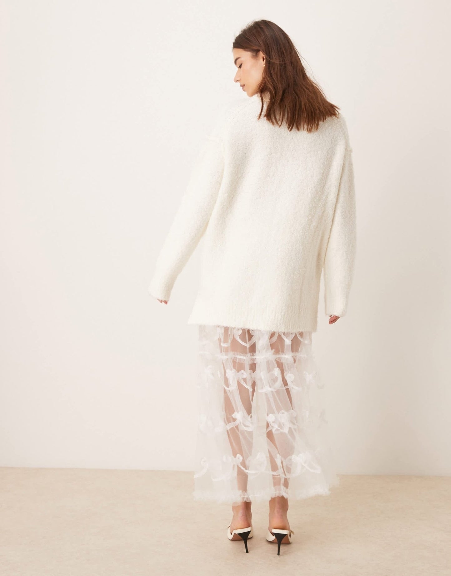 Miss Selfridge sheer bow detail maxi skirt in ivory - ASOS Sample Sale