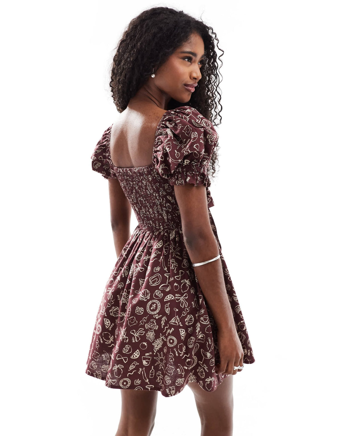Miss Selfridge shirred bust tie front mini dress in brown holiday print - ASOS Sample Sale
