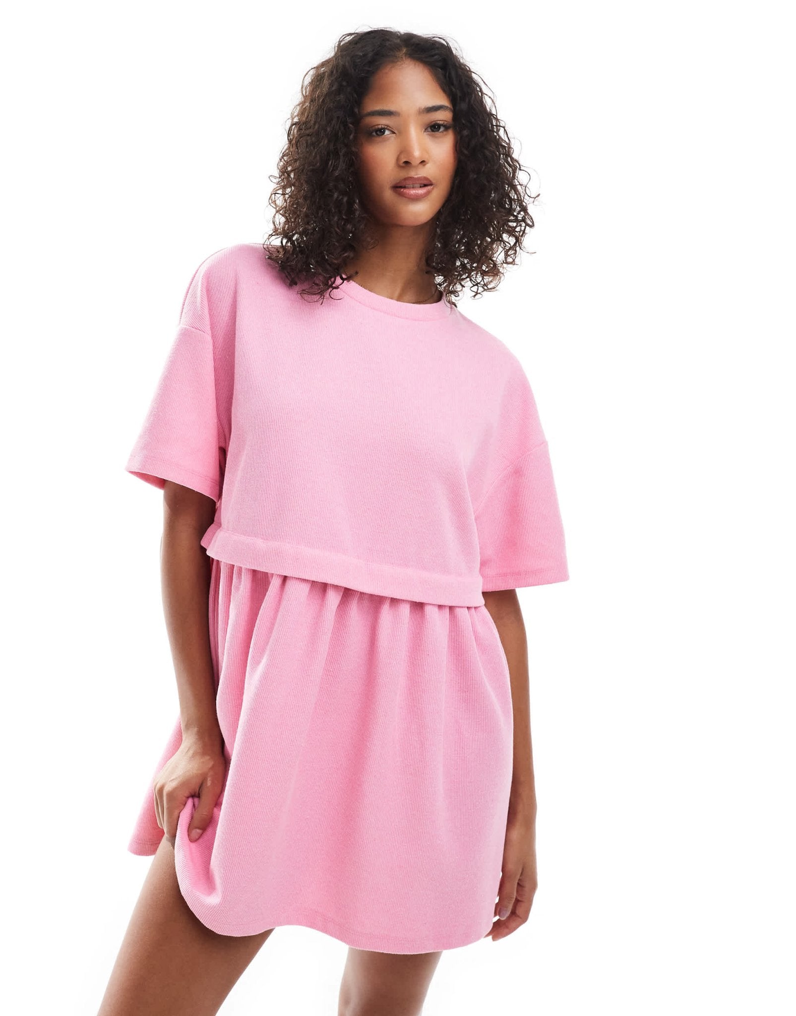 Miss Selfridge short sleeve layered smock dress in pink - ASOS Sample Sale