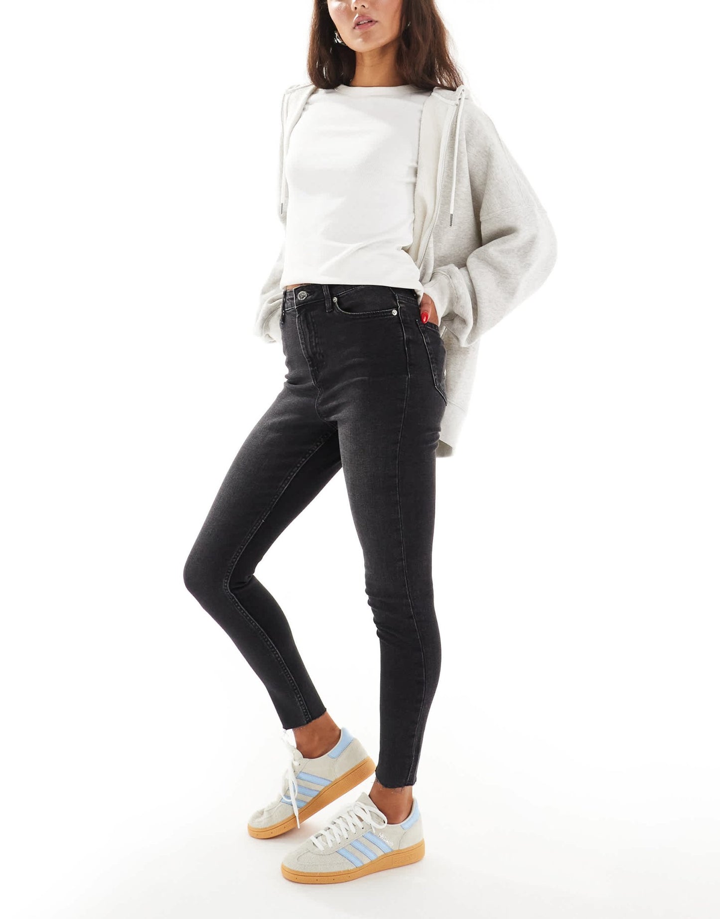 Miss Selfridge skinny high waist jean in black wash - ASOS Sample Sale