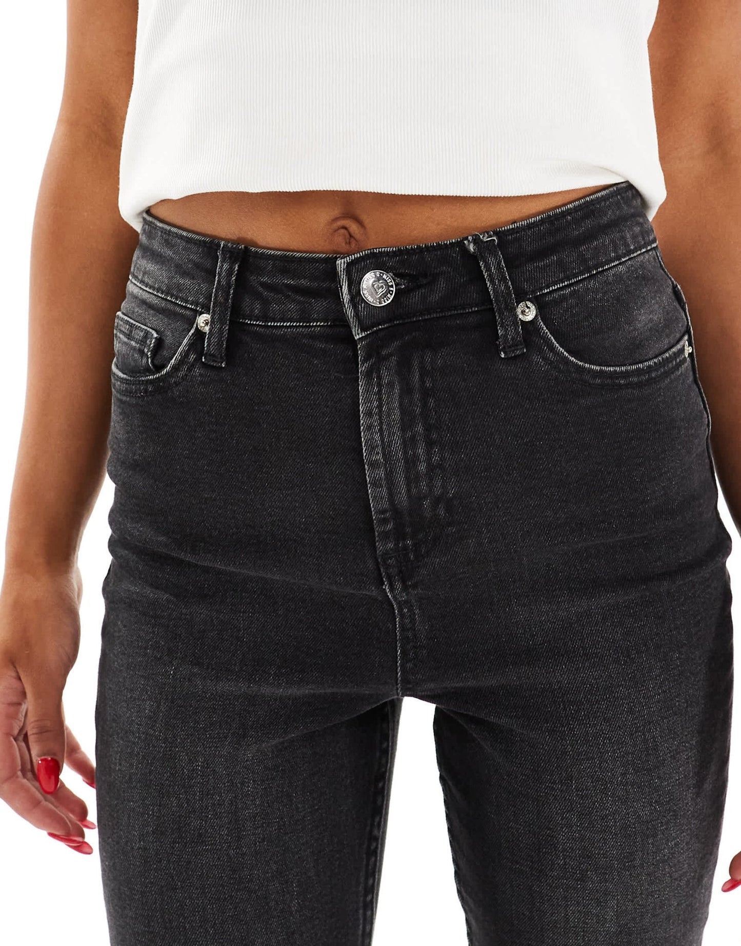 Miss Selfridge skinny high waist jean in black wash - ASOS Sample Sale