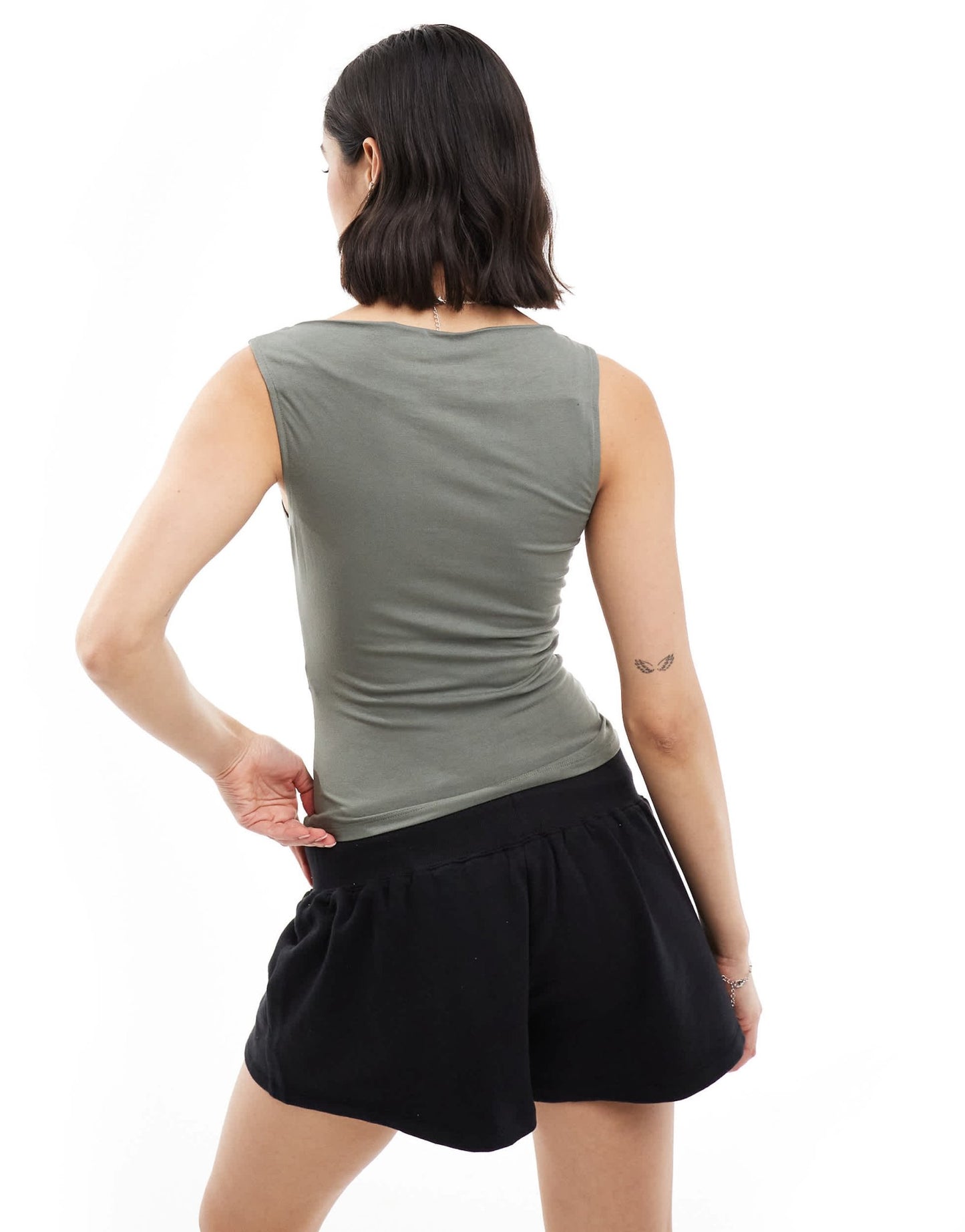 Miss Selfridge sleeveless slash neck tank top in sage green - ASOS Sample Sale
