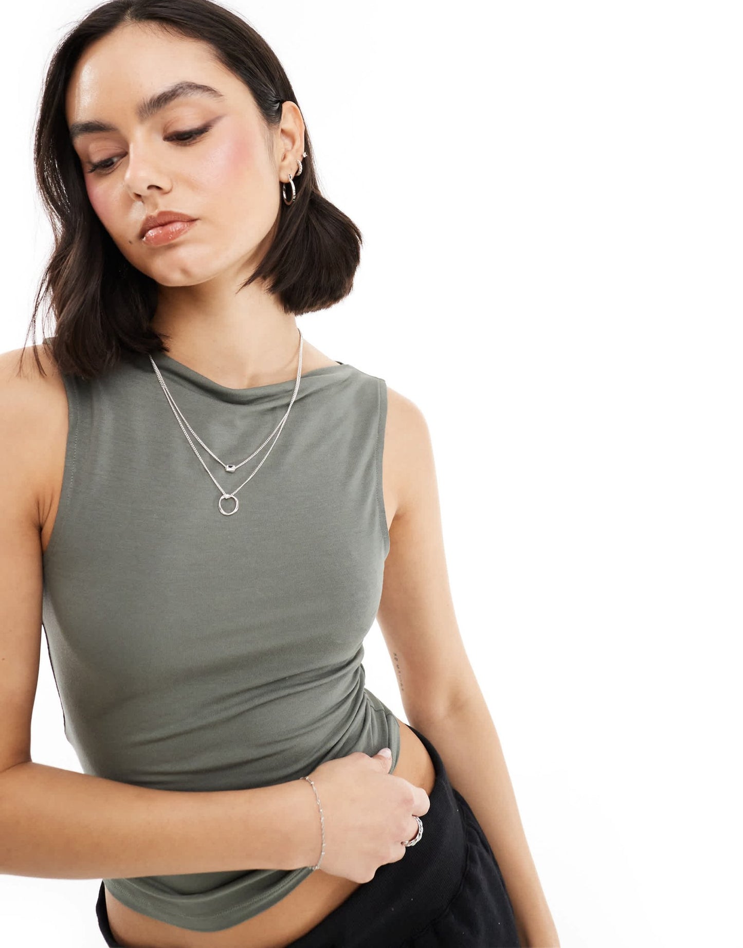 Miss Selfridge sleeveless slash neck tank top in sage green - ASOS Sample Sale