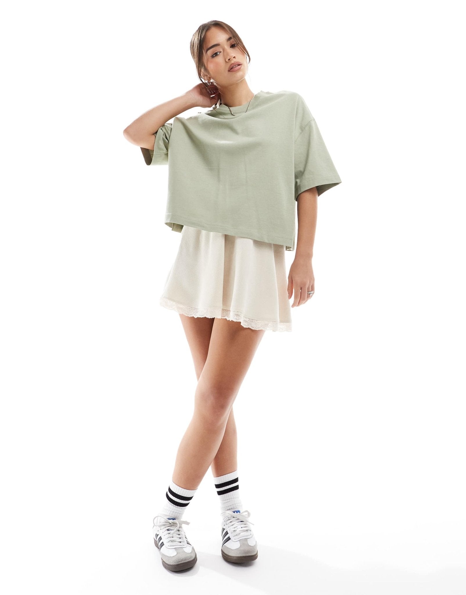 Miss Selfridge soft rib lace underlay floaty mini skirt in ivory - ASOS Sample Sale