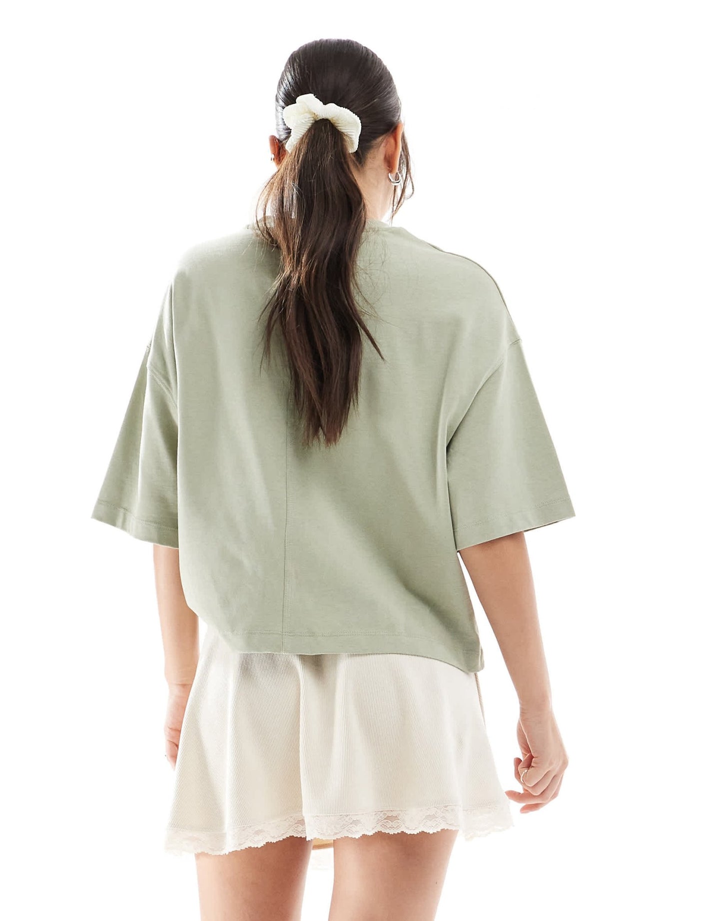 Miss Selfridge soft rib lace underlay floaty mini skirt in ivory - ASOS Sample Sale