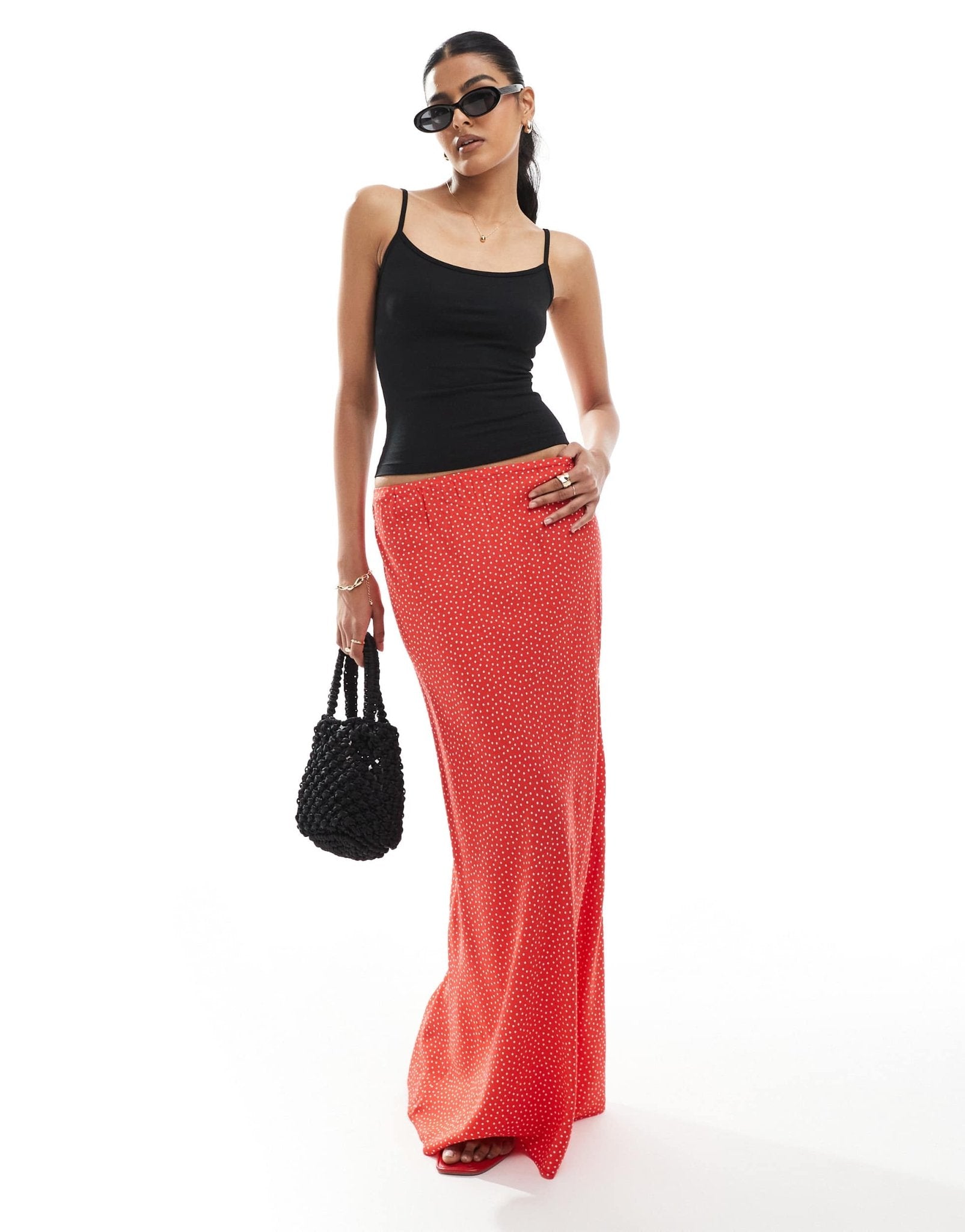 Miss Selfridge spun maxi skirt in red spot print - ASOS Sample Sale