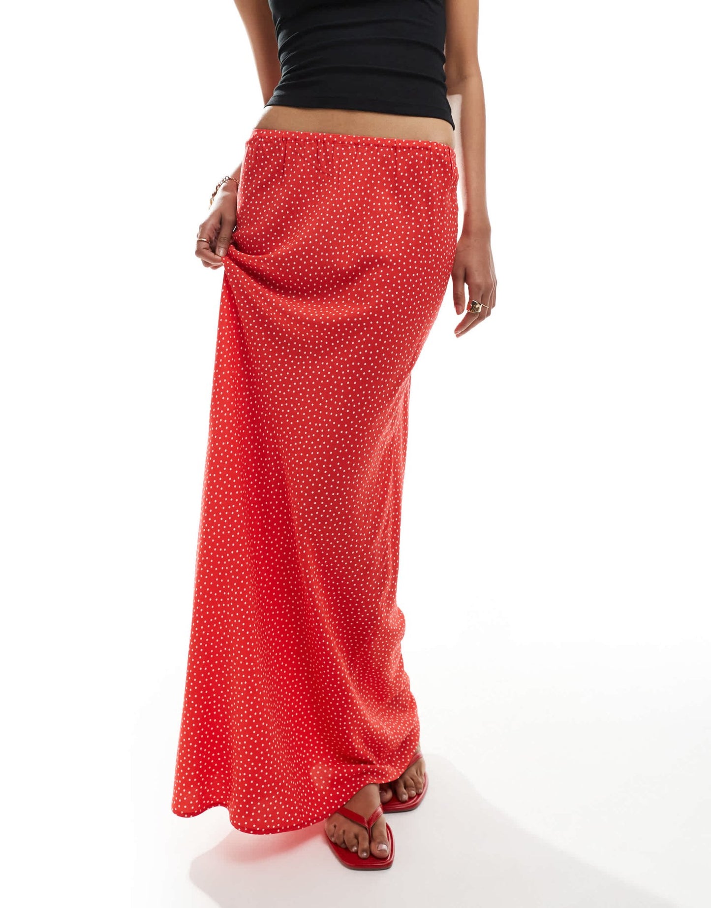 Miss Selfridge spun maxi skirt in red spot print - ASOS Sample Sale