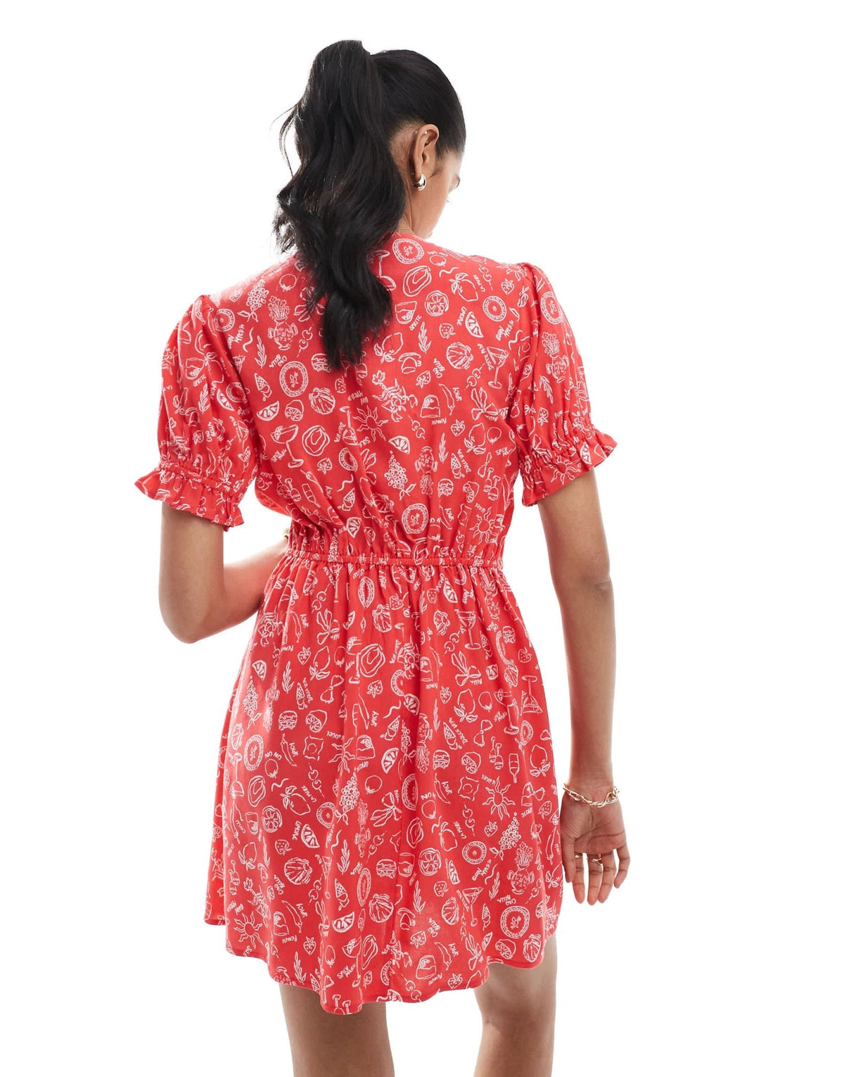 Miss Selfridge spun mini tea dress in red holiday print - ASOS Sample Sale