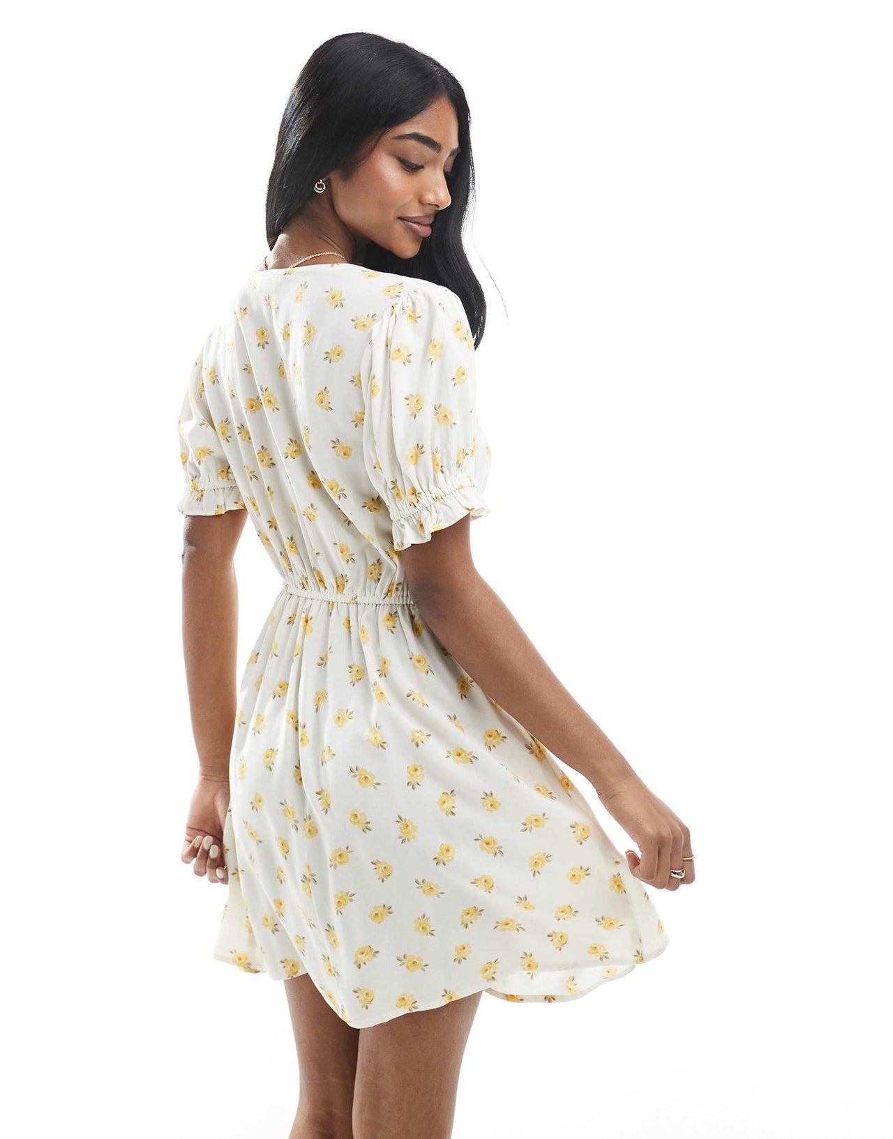 Miss Selfridge spun mini tea dress in yellow ditsy print - ASOS Sample Sale