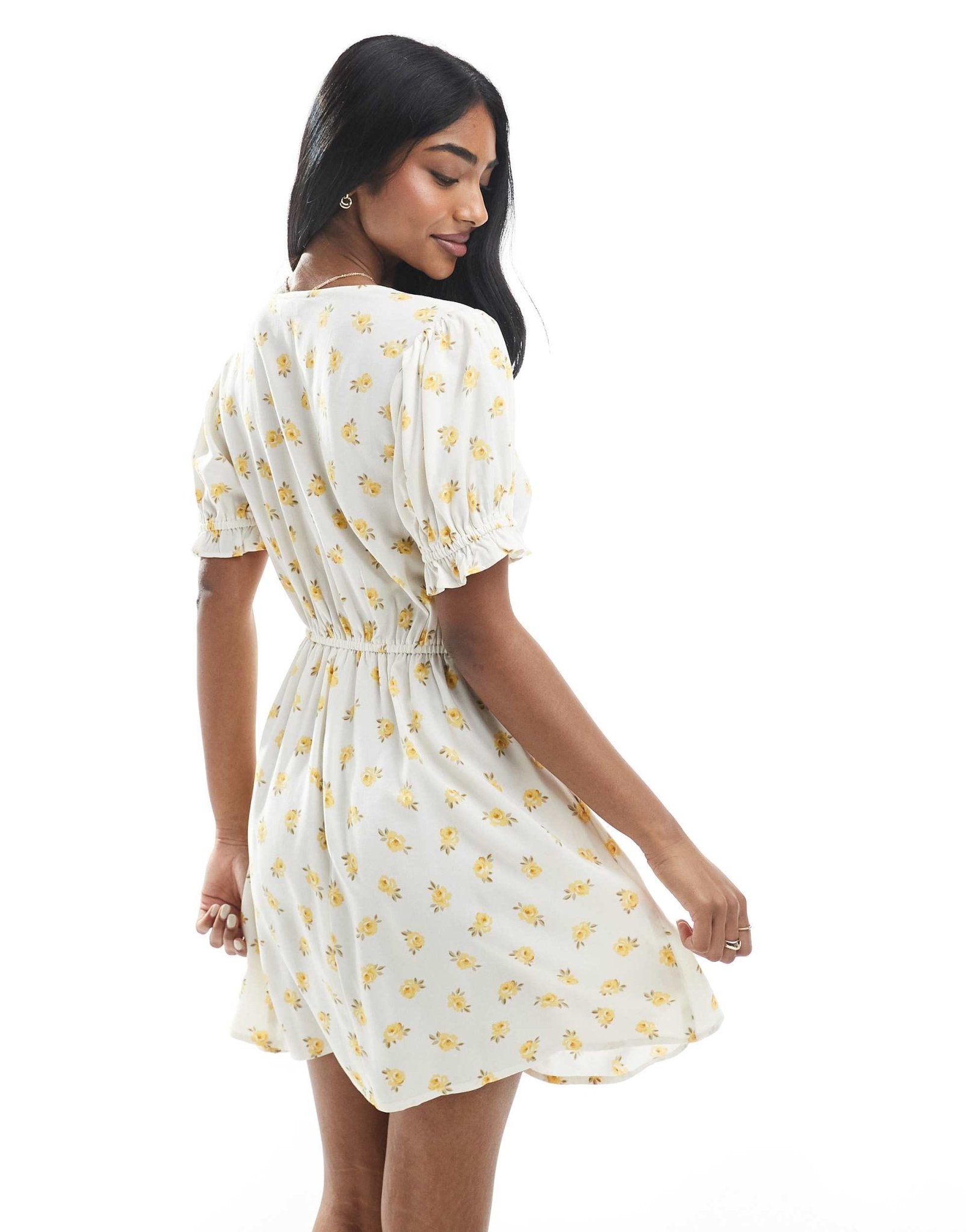 Miss Selfridge spun mini tea dress in yellow ditsy print - ASOS Sample Sale