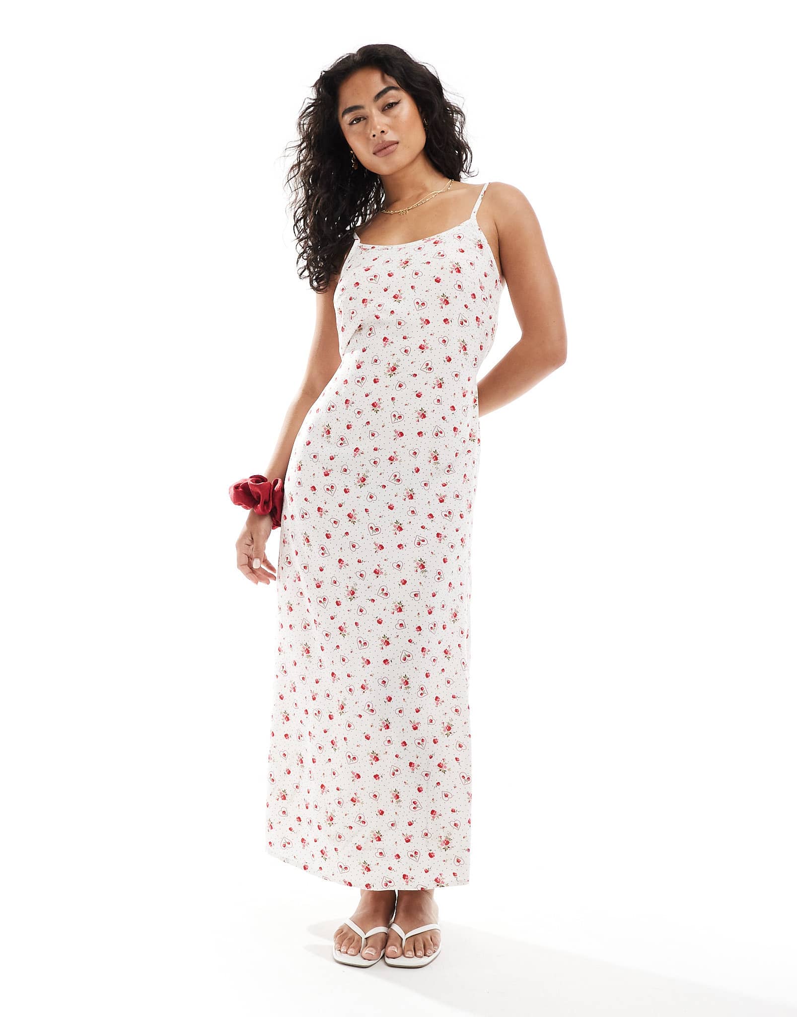 Miss Selfridge strappy scoop neck maxi slip dress in heart print - ASOS Sample Sale