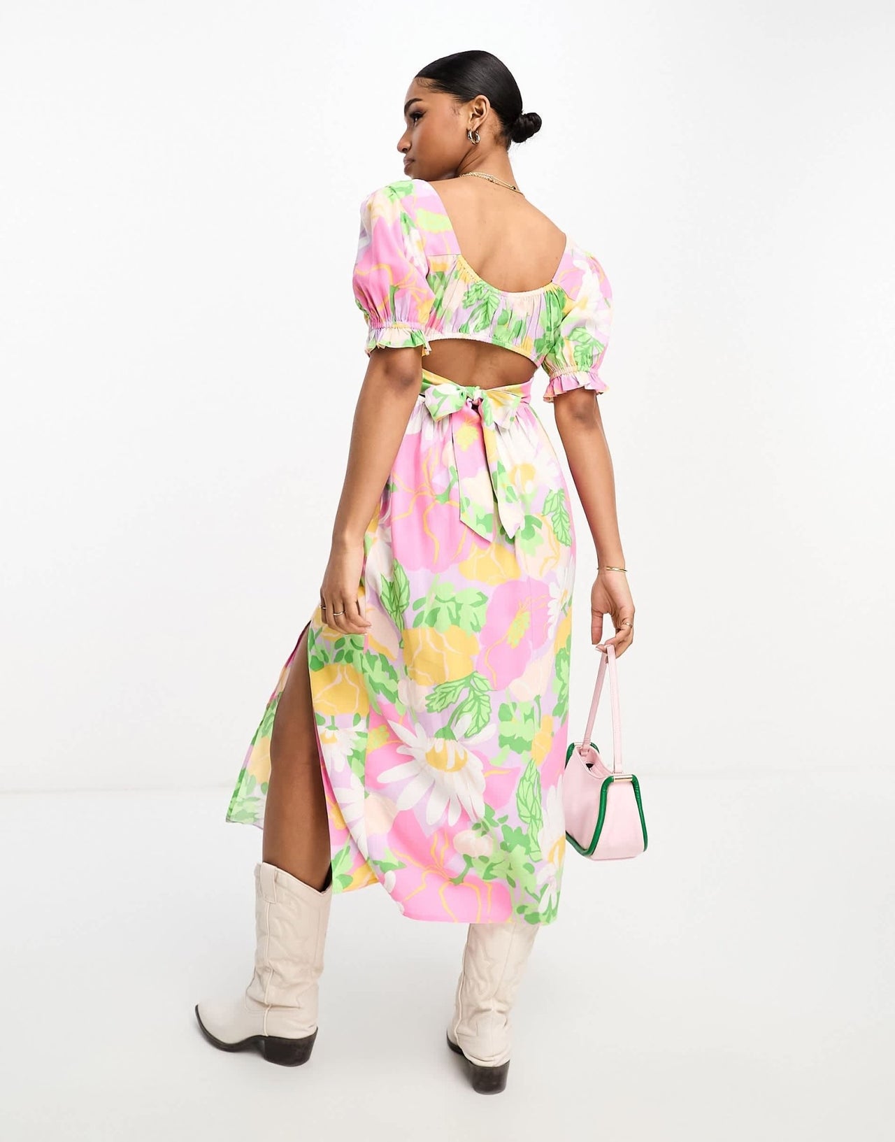 Miss Selfridge sweetheart ruched midi dress in retro floral - ASOS Sample Sale