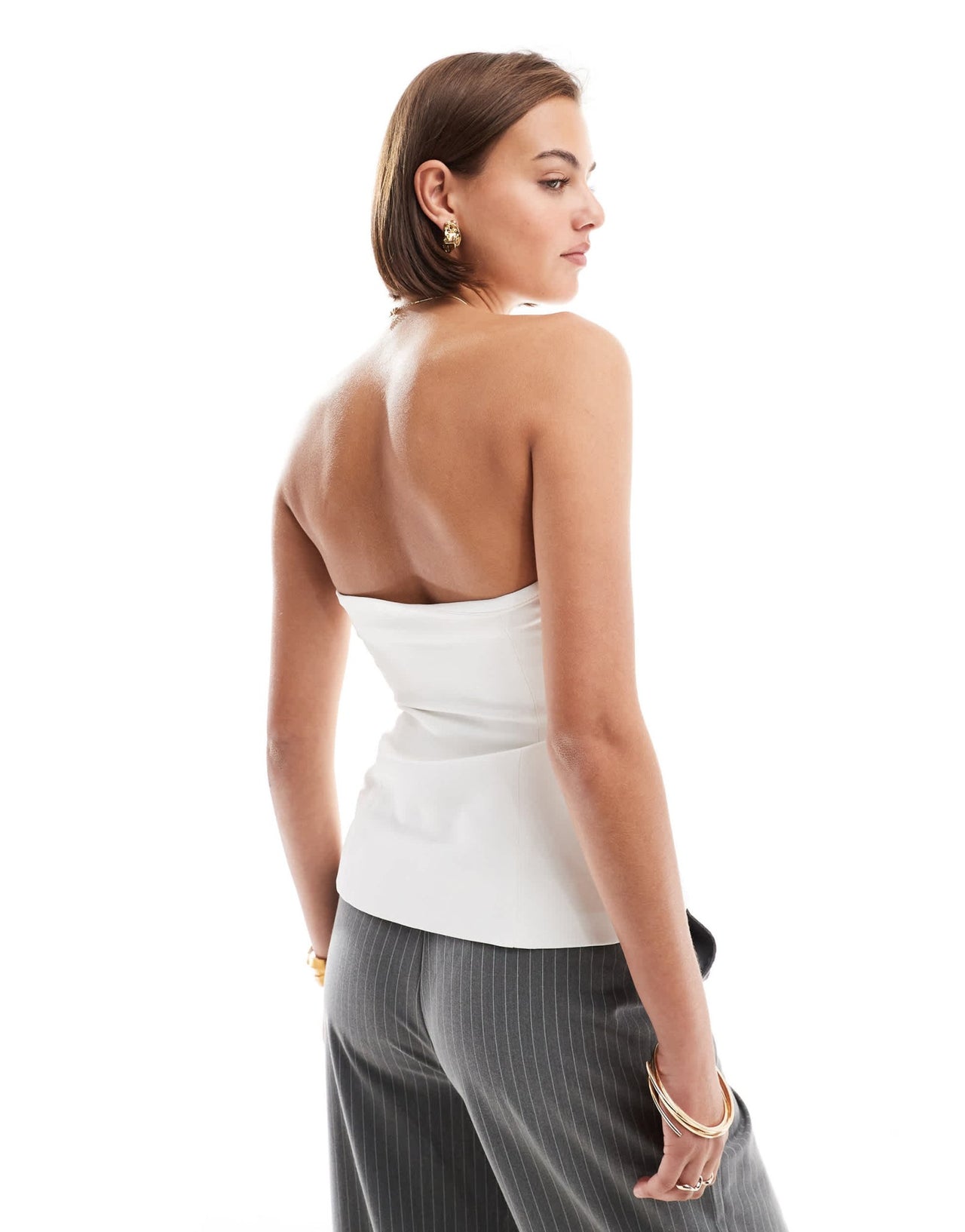 Miss Selfridge tailored bandeau button through top in ivory - ASOS Sample Sale