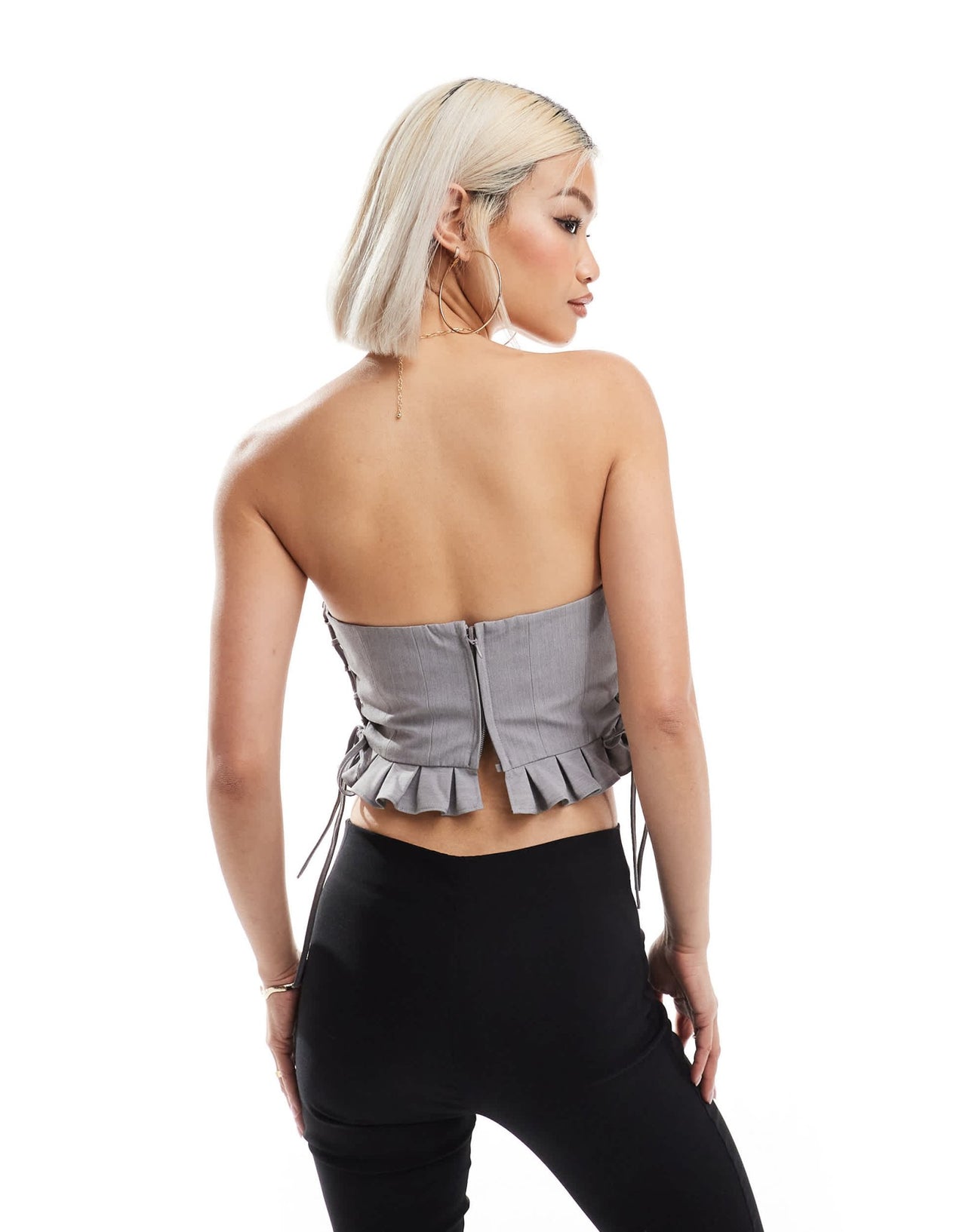 Miss Selfridge tailored bandeau tie side corset top in grey - ASOS Sample Sale