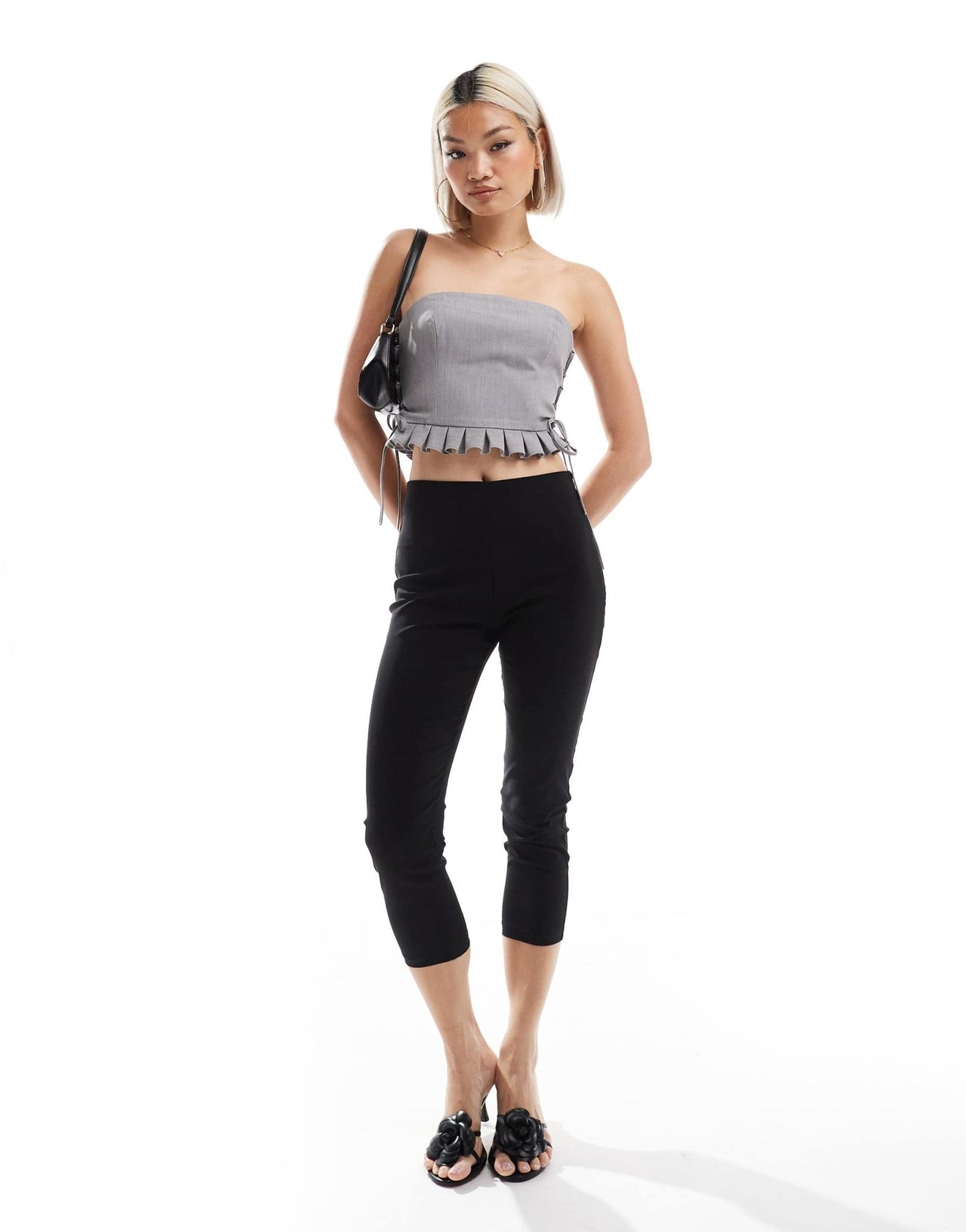 Miss Selfridge tailored bandeau tie side corset top in grey - ASOS Sample Sale