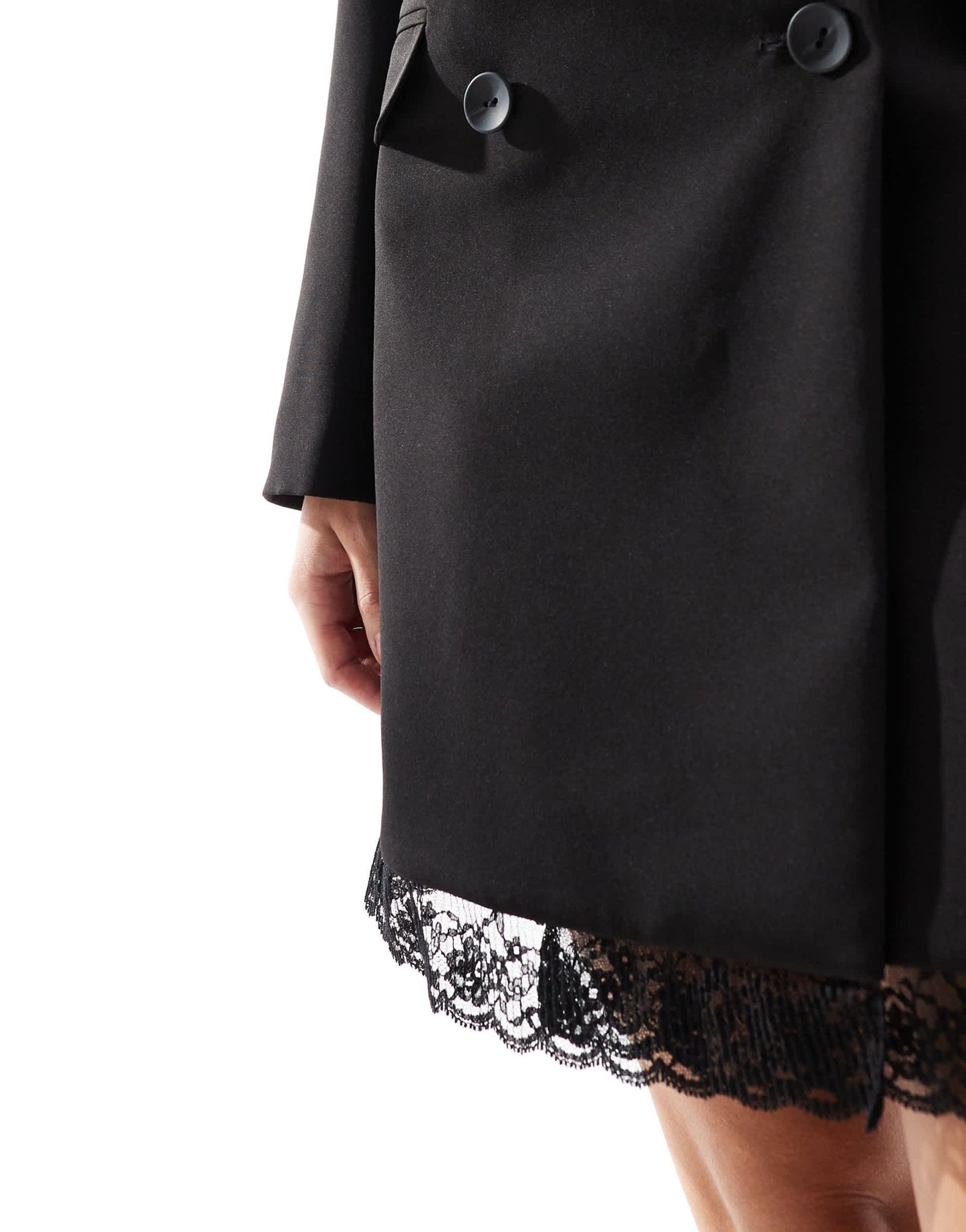 Miss Selfridge tailored blazer dress with lace trim in black - ASOS Sample Sale