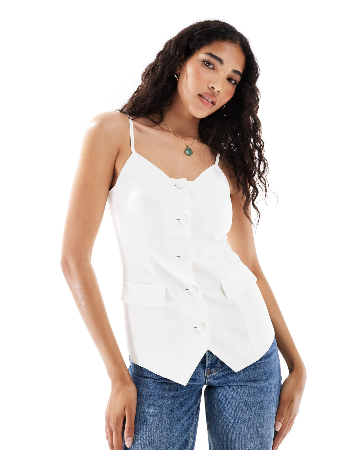 Miss Selfridge tailored button up top with tie straps co-ord in white - ASOS Sample Sale