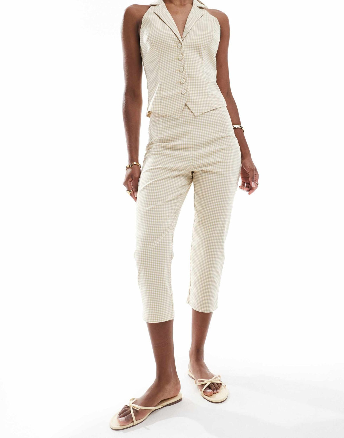 Miss Selfridge tailored capri co-ord in neutral check - ASOS Sample Sale