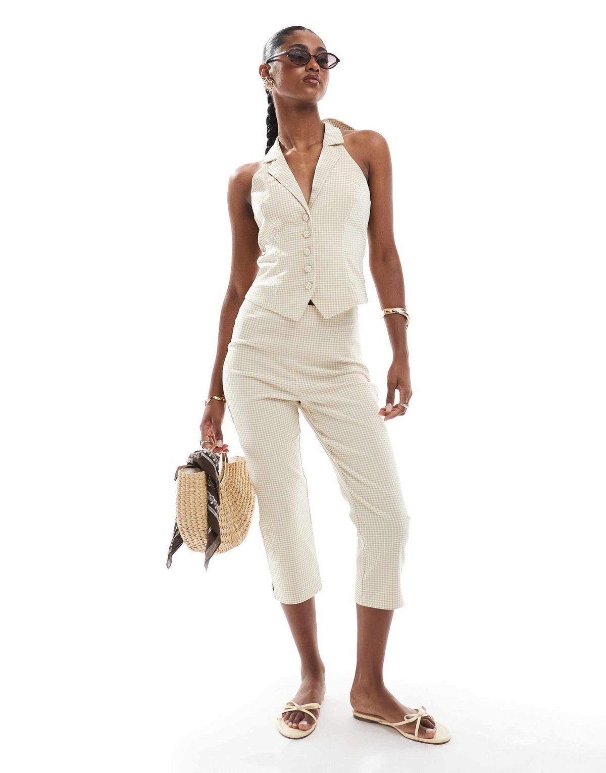 Miss Selfridge tailored capri co-ord in neutral check - ASOS Sample Sale