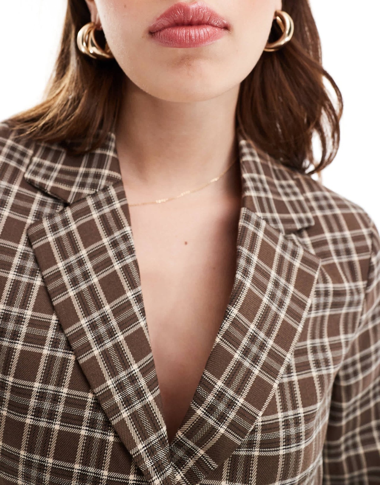 Miss Selfridge tailored cropped blazer in brown check co ord - ASOS Sample Sale