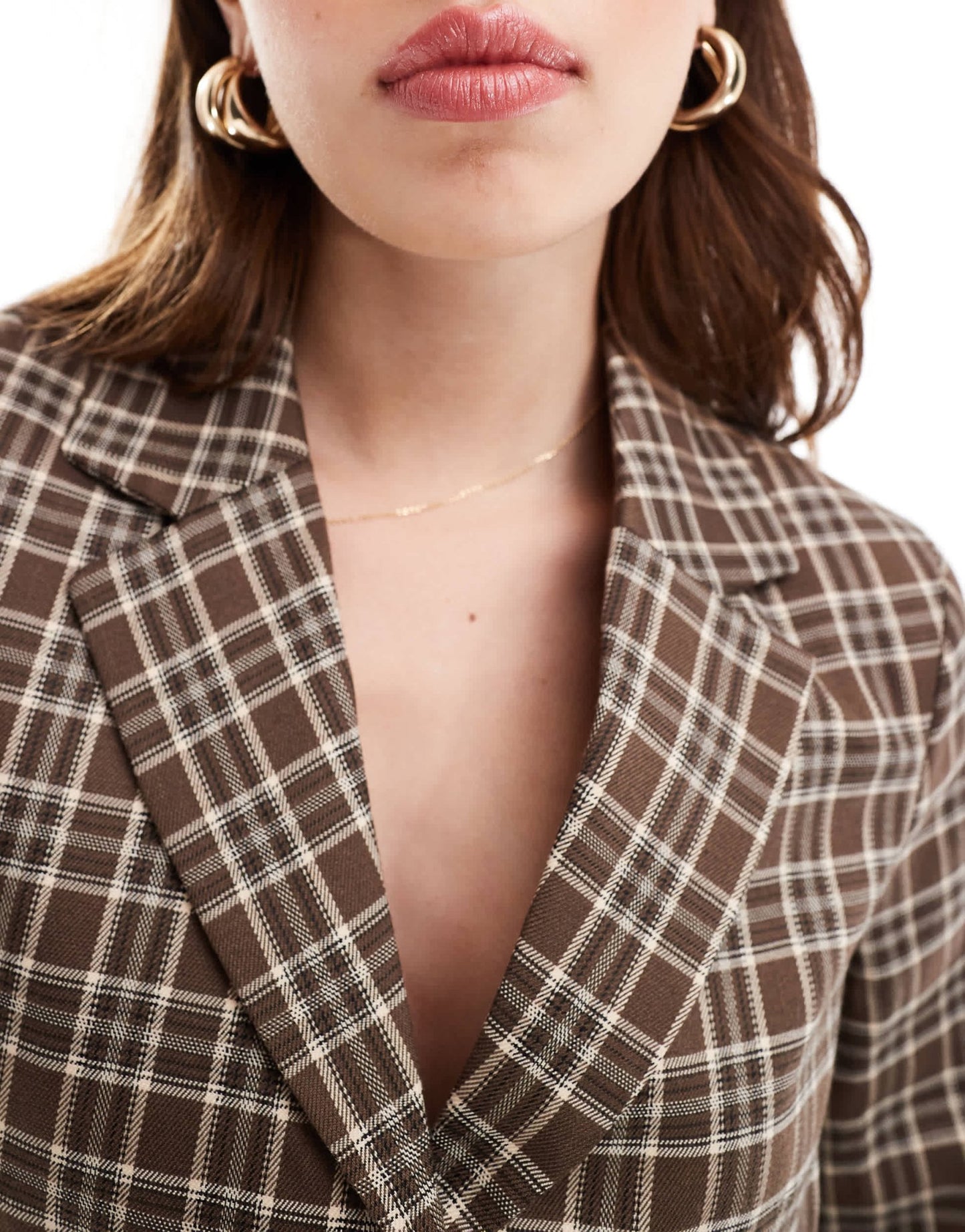 Miss Selfridge tailored cropped blazer in brown check co ord - ASOS Sample Sale