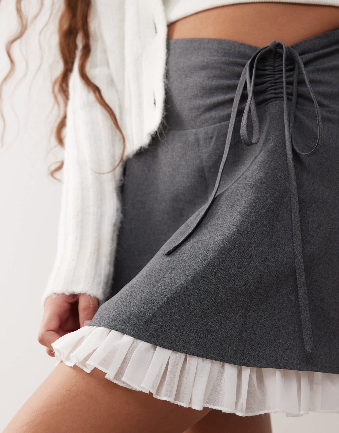 Miss Selfridge tailored ruffle hem mini skirt in grey - ASOS Sample Sale