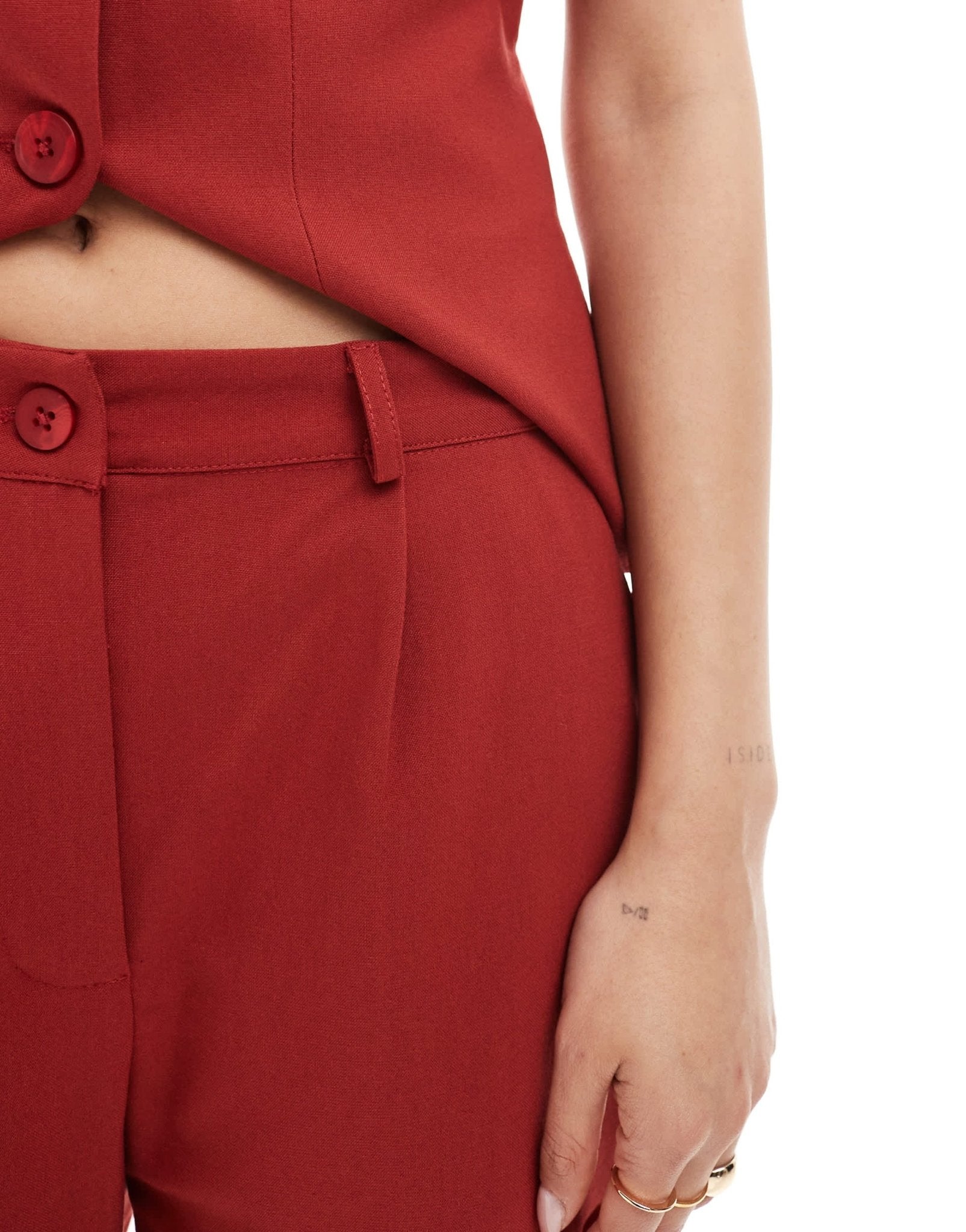 Miss Selfridge tailored straight leg trouser co-ord in cherry red - ASOS Sample Sale