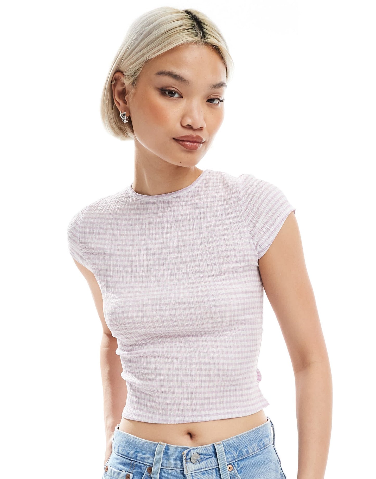 Miss Selfridge tie back baby tee in gingham - ASOS Sample Sale