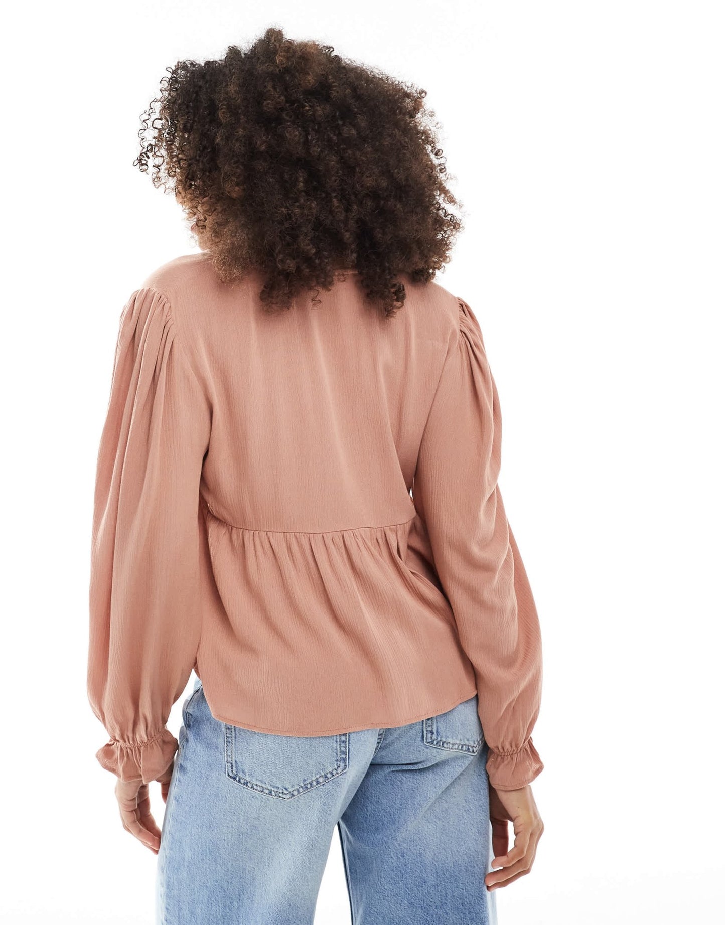 Miss Selfridge tie front peplum blouse in mocha - ASOS Sample Sale
