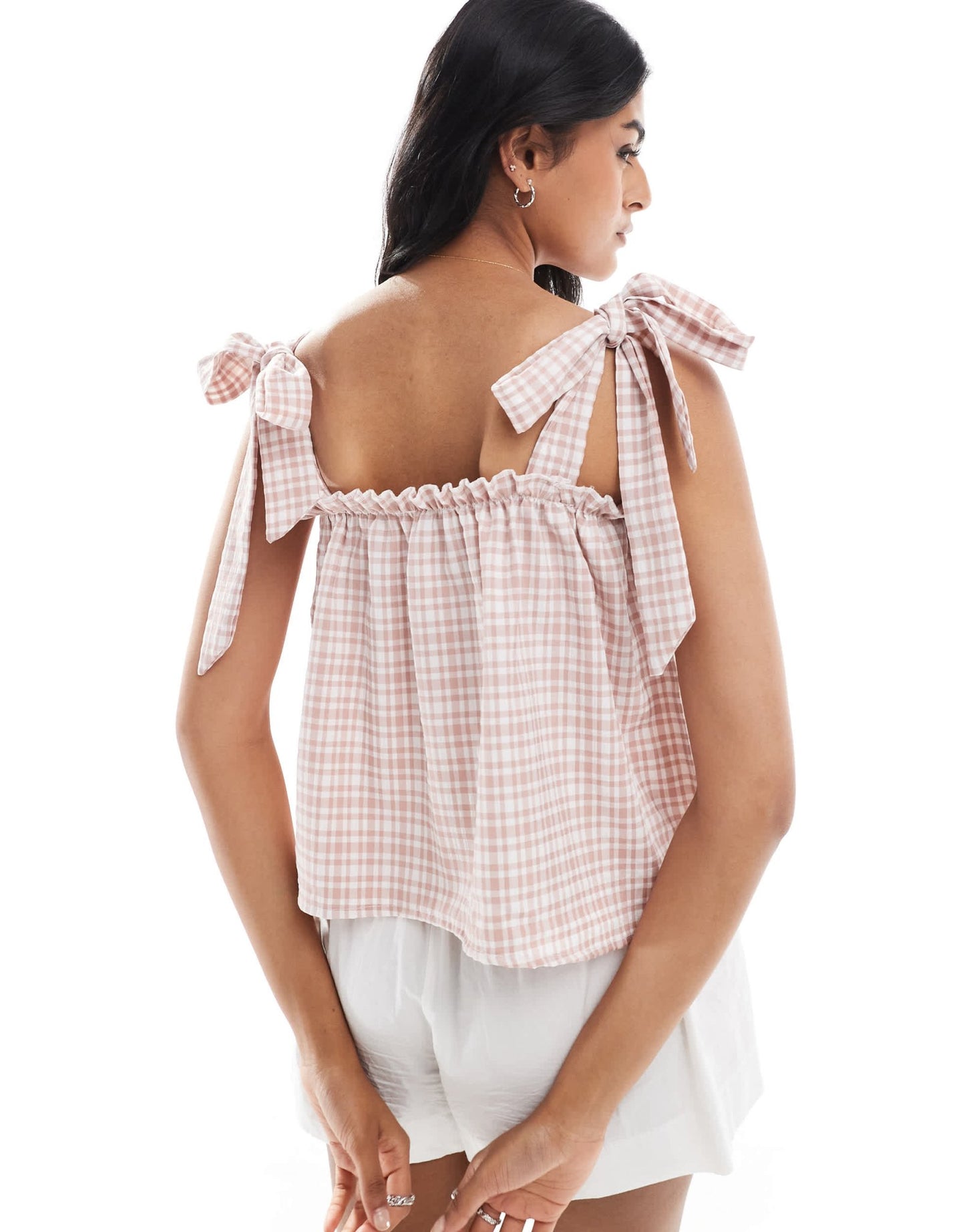 Miss Selfridge tie shoulder gingham top - ASOS Sample Sale