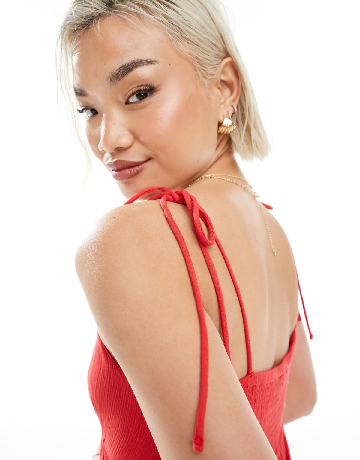 Miss Selfridge tiered cheesecloth mini slip dress in red - ASOS Sample Sale