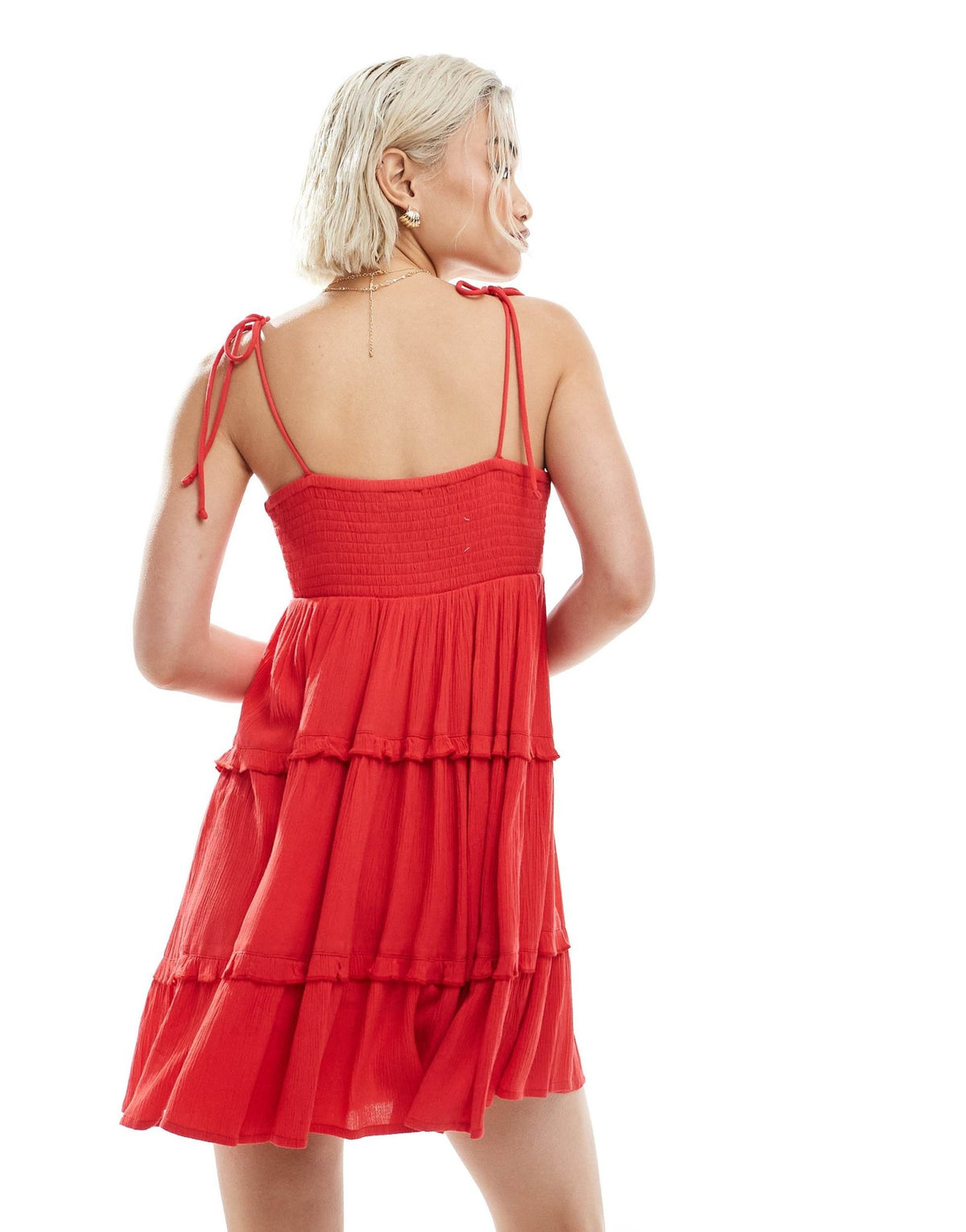 Miss Selfridge tiered cheesecloth mini slip dress in red - ASOS Sample Sale