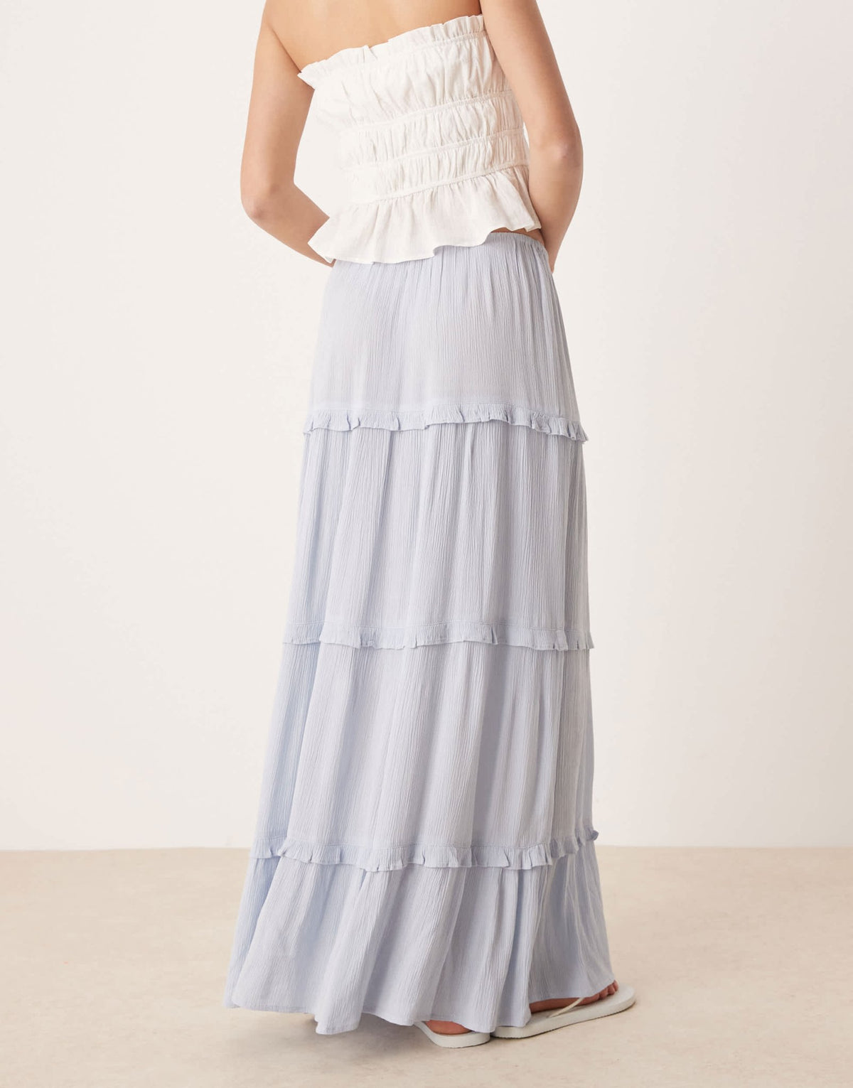 Miss Selfridge tiered maxi skirt in light blue - ASOS Sample Sale