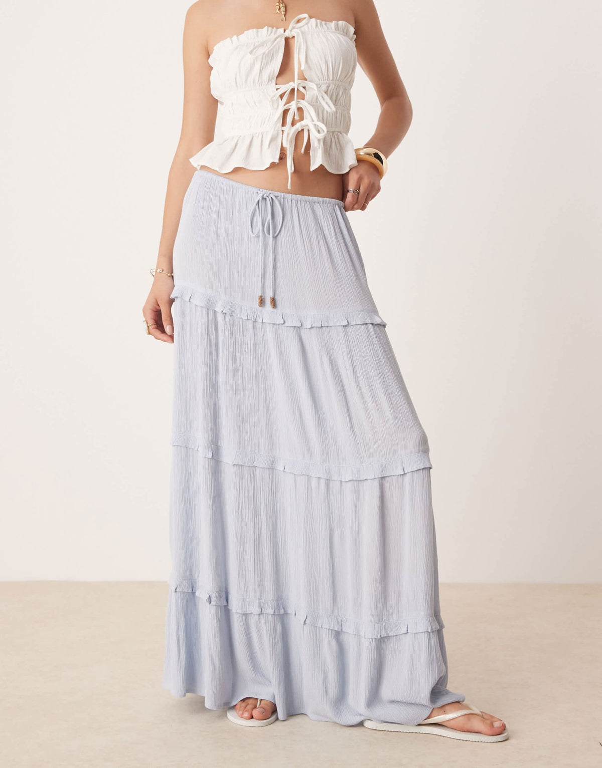 Miss Selfridge tiered maxi skirt in light blue - ASOS Sample Sale