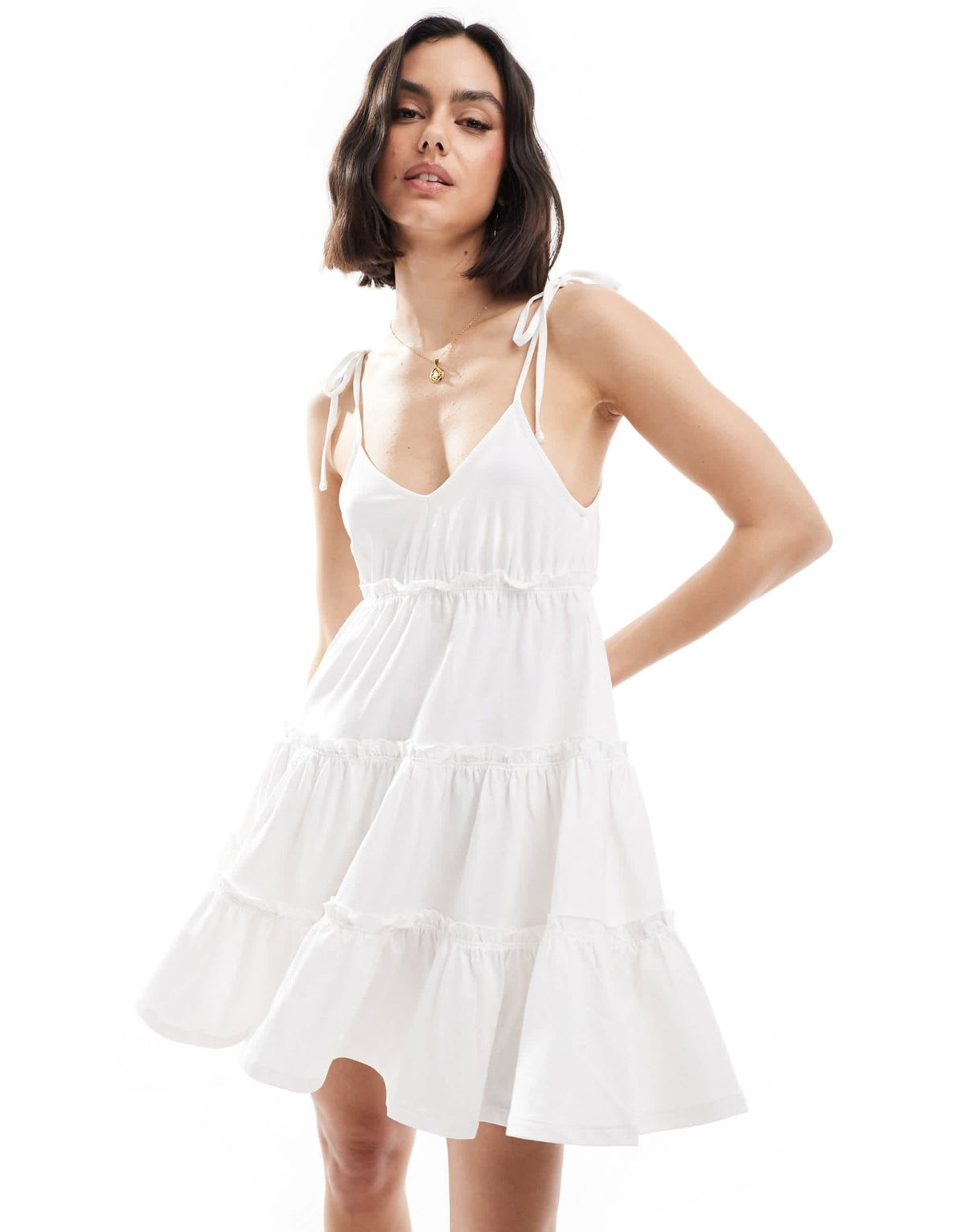 Miss Selfridge tiered smock mini dress in cream - ASOS Sample Sale