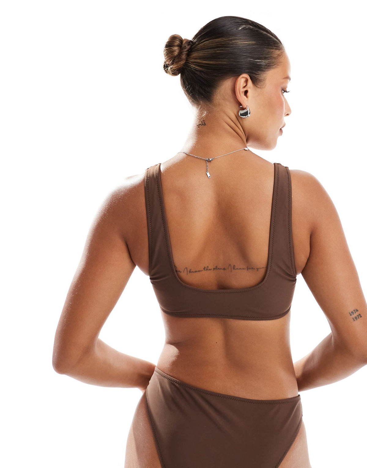 Miss Selfridge twist front crop bikini top in chocolate - ASOS Sample Sale
